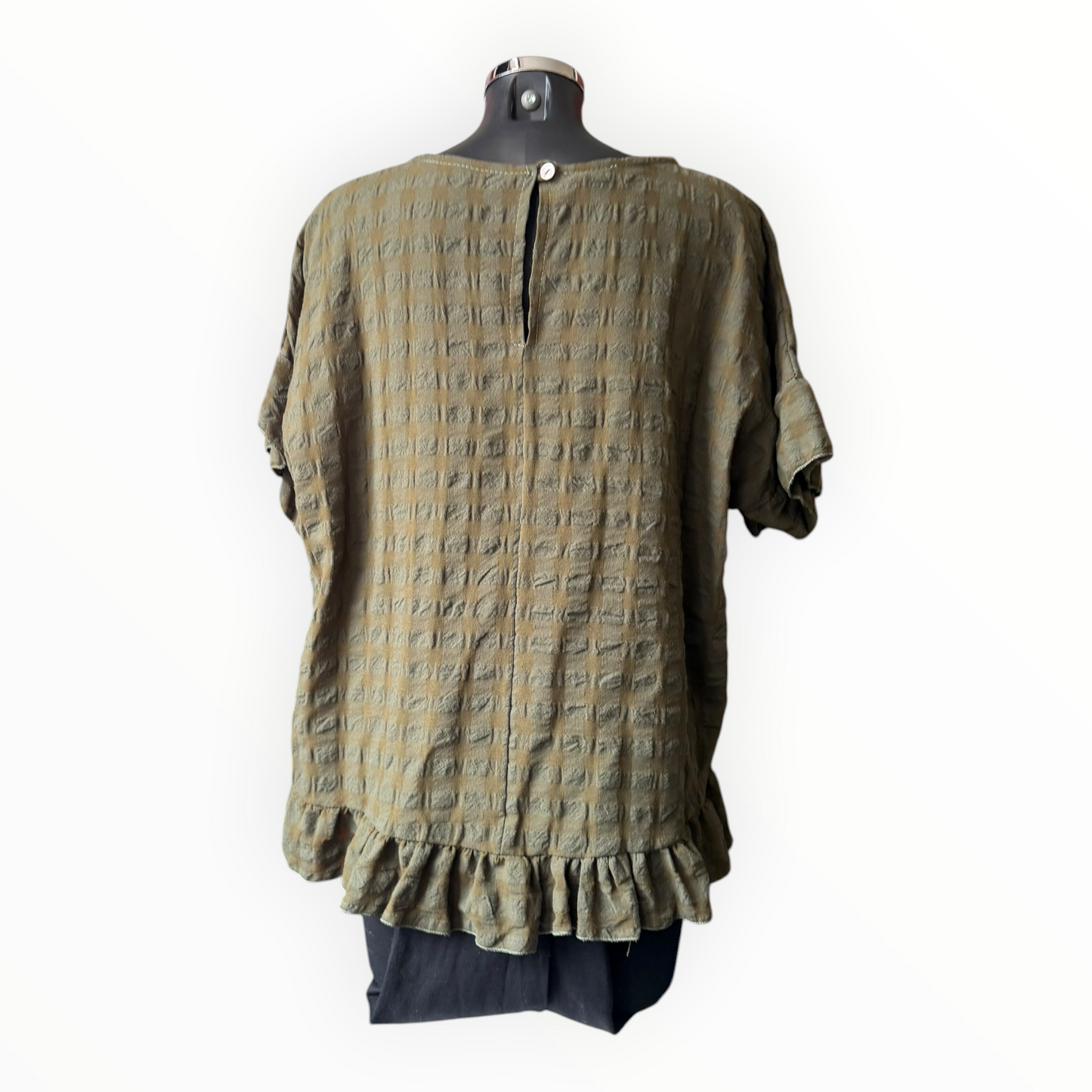 Eliza range checked frill edge top - Khaki