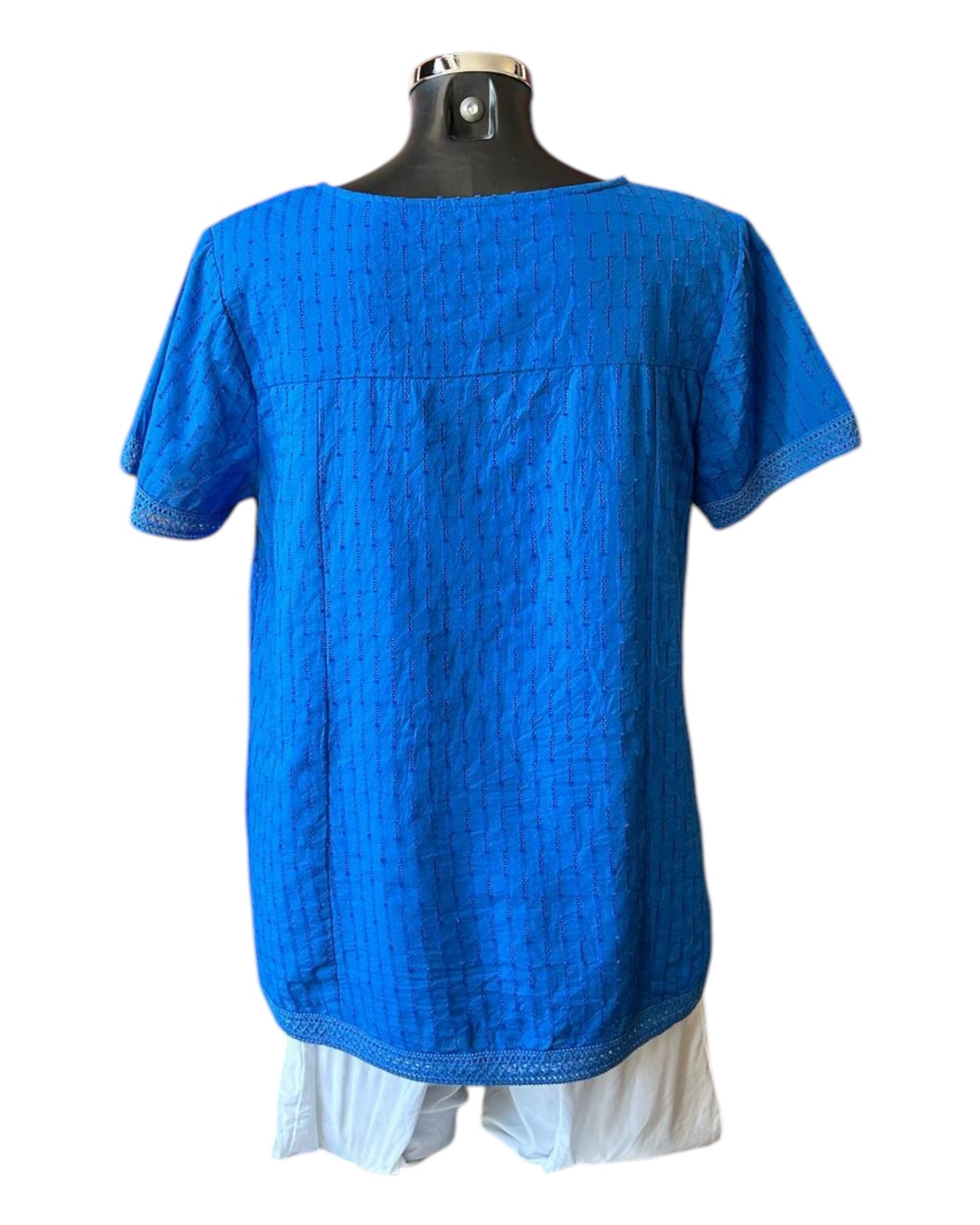 Orientique broderie cotton top - Electric Blue