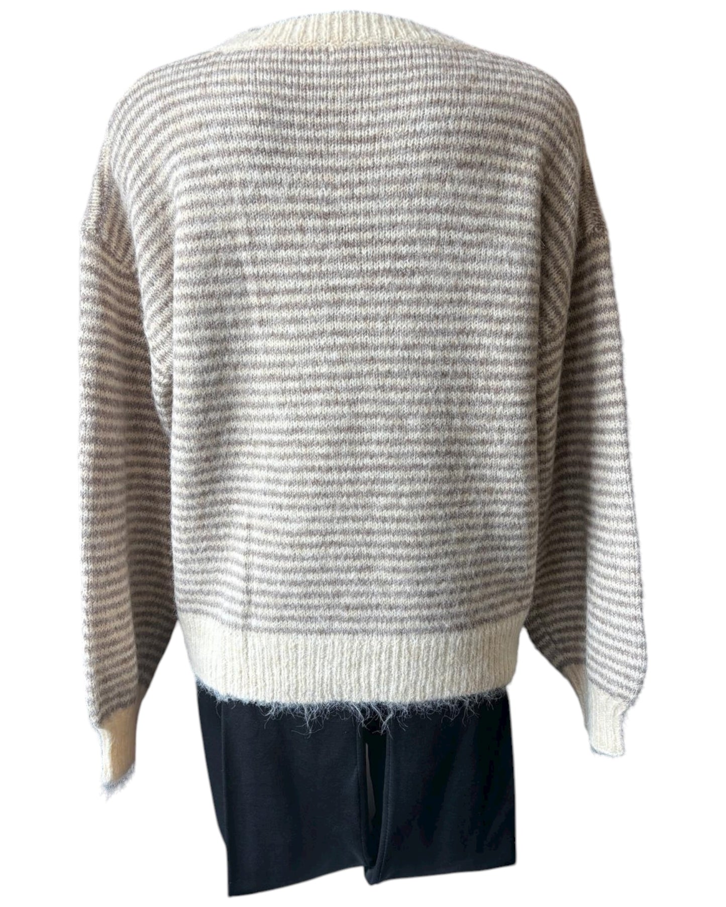 Scarlet striped appliqué flower round neck jumper - Beige