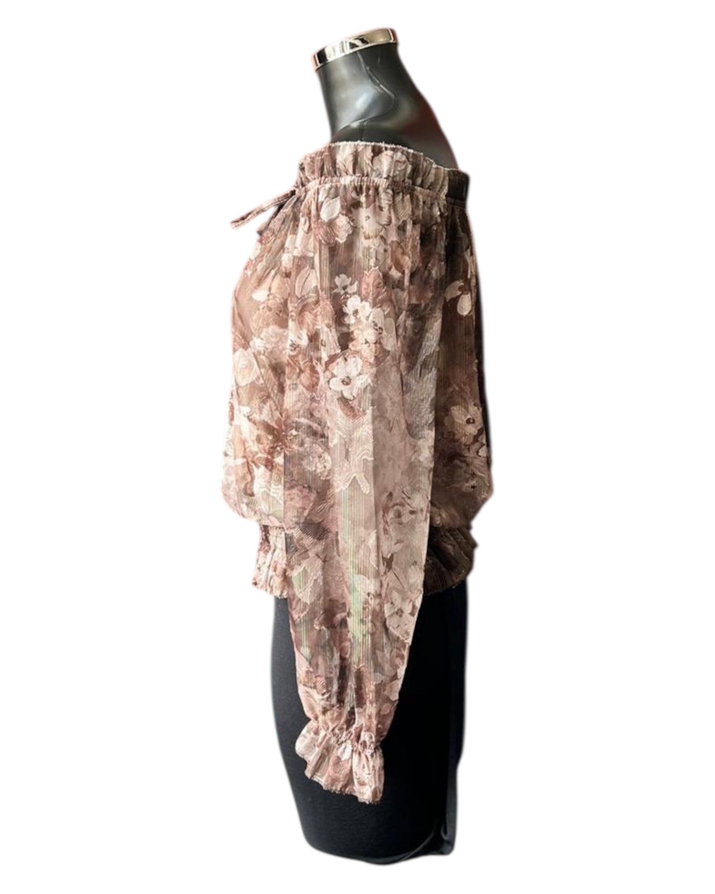 Nora floral lurex bardot top - Brown