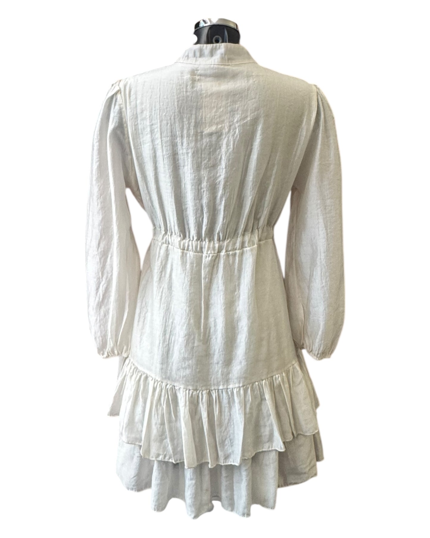 Belinda boho ruffle hem mini dress - beige