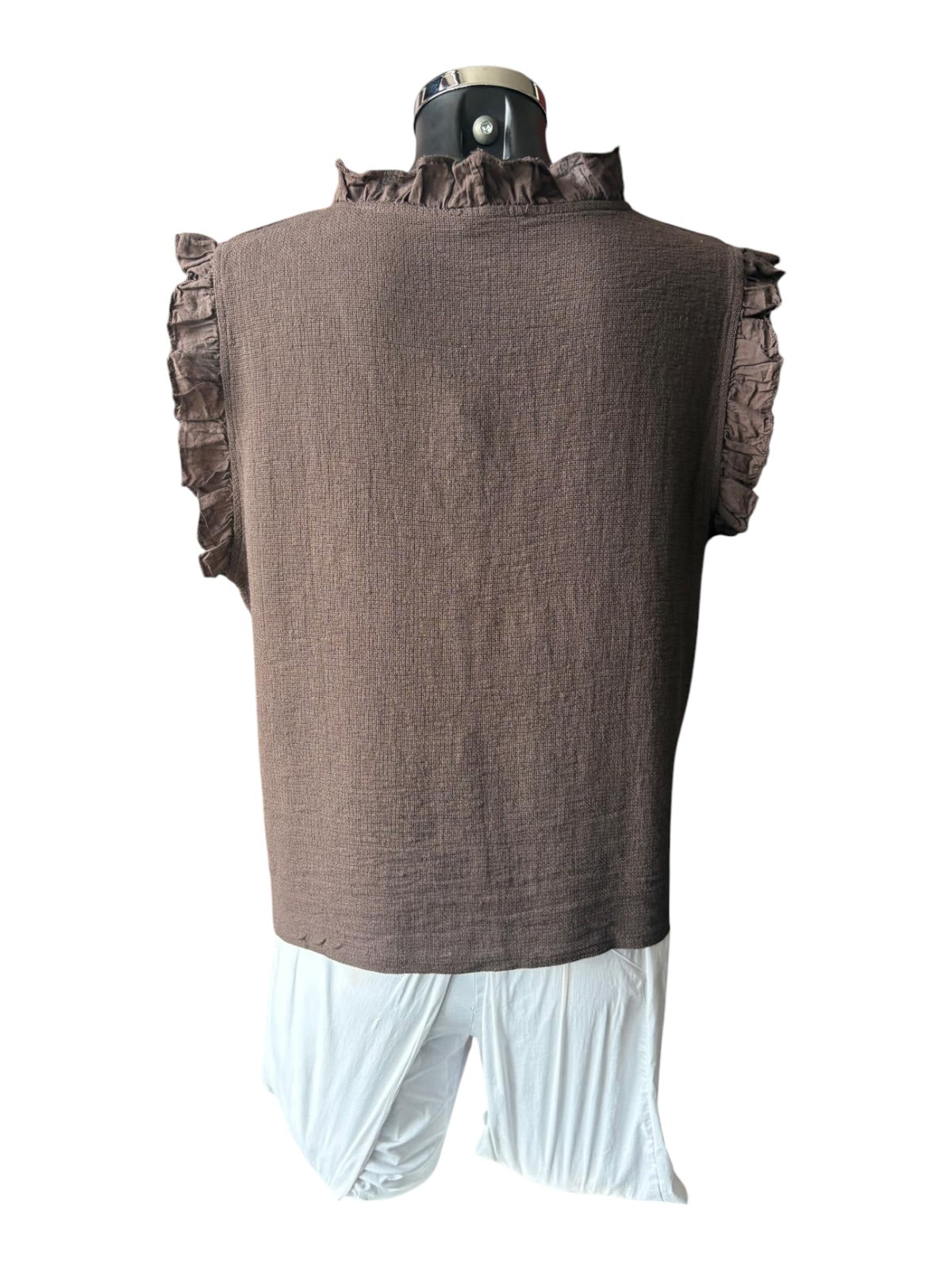 Casey range frill trim waistcoat top - Chocolate