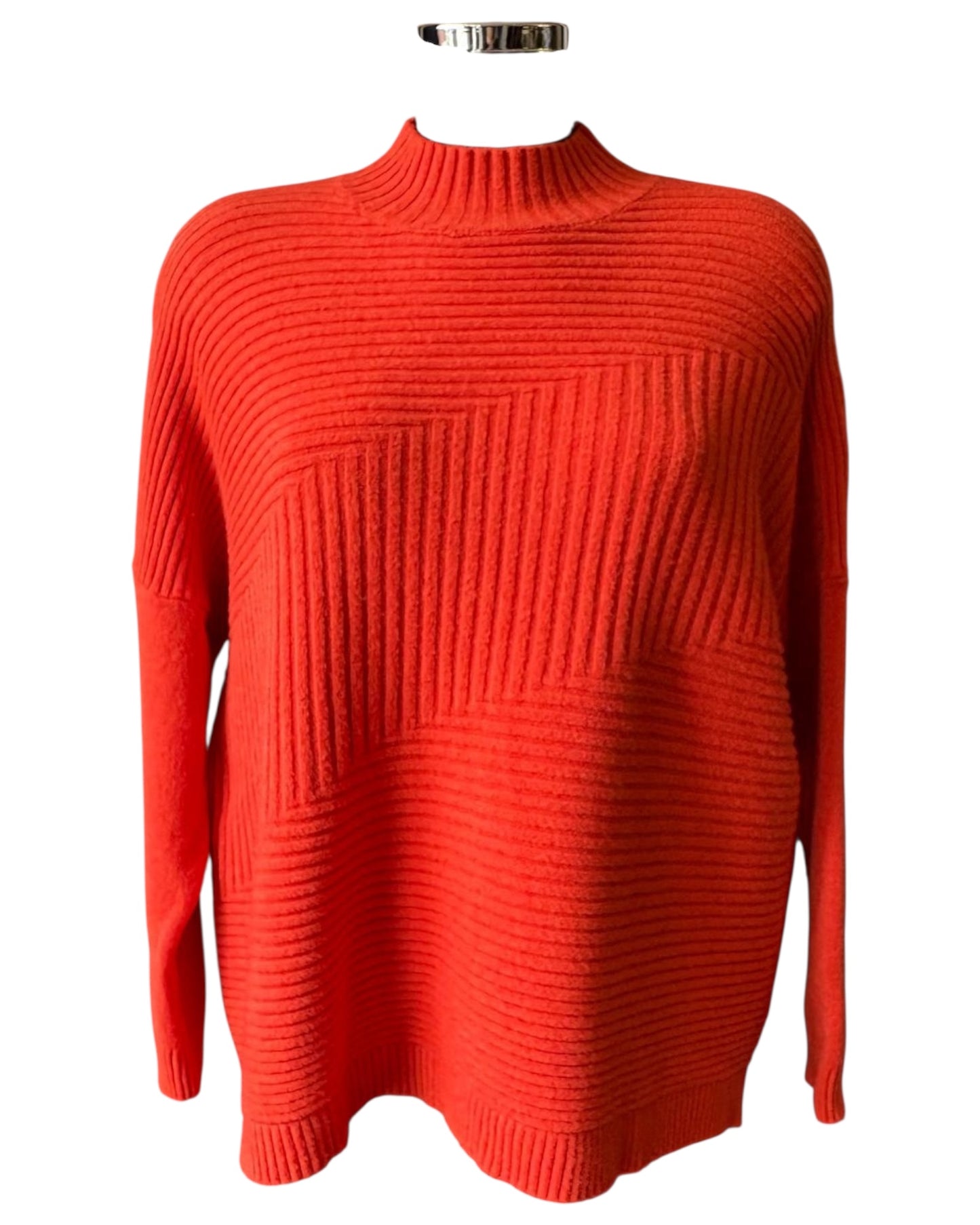 Zina boxy ribbed funnel neck soft knit jumper - Orange