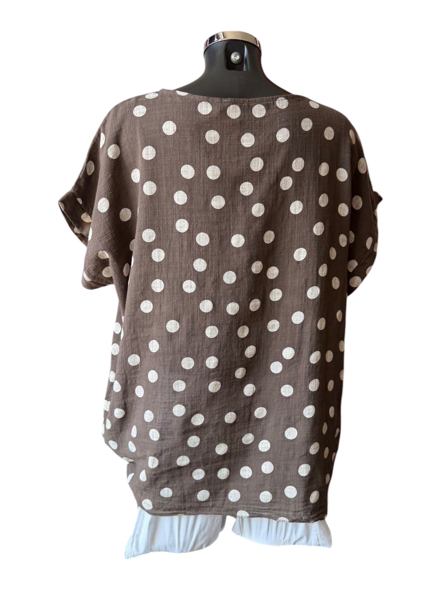 Hallie side knot short sleeve top - polka dot Chocolate