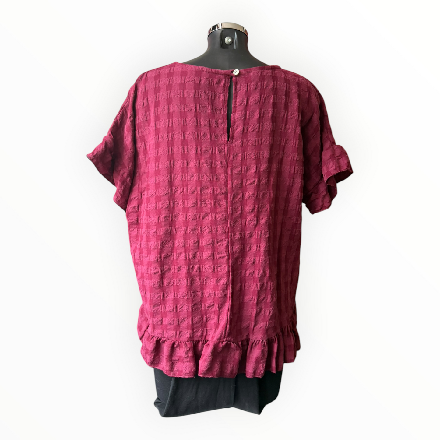 Eliza range checked frill edge top - Wine