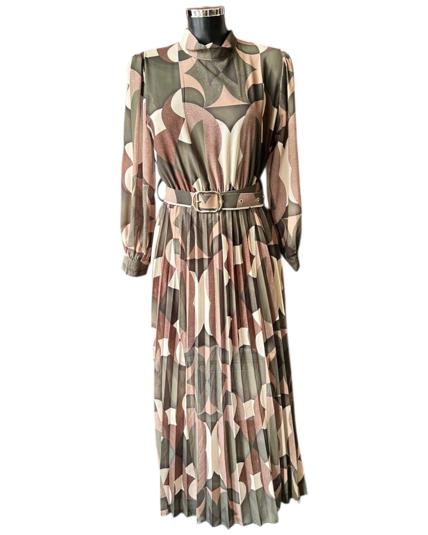 Bridgette geometric print dress - Khaki mix