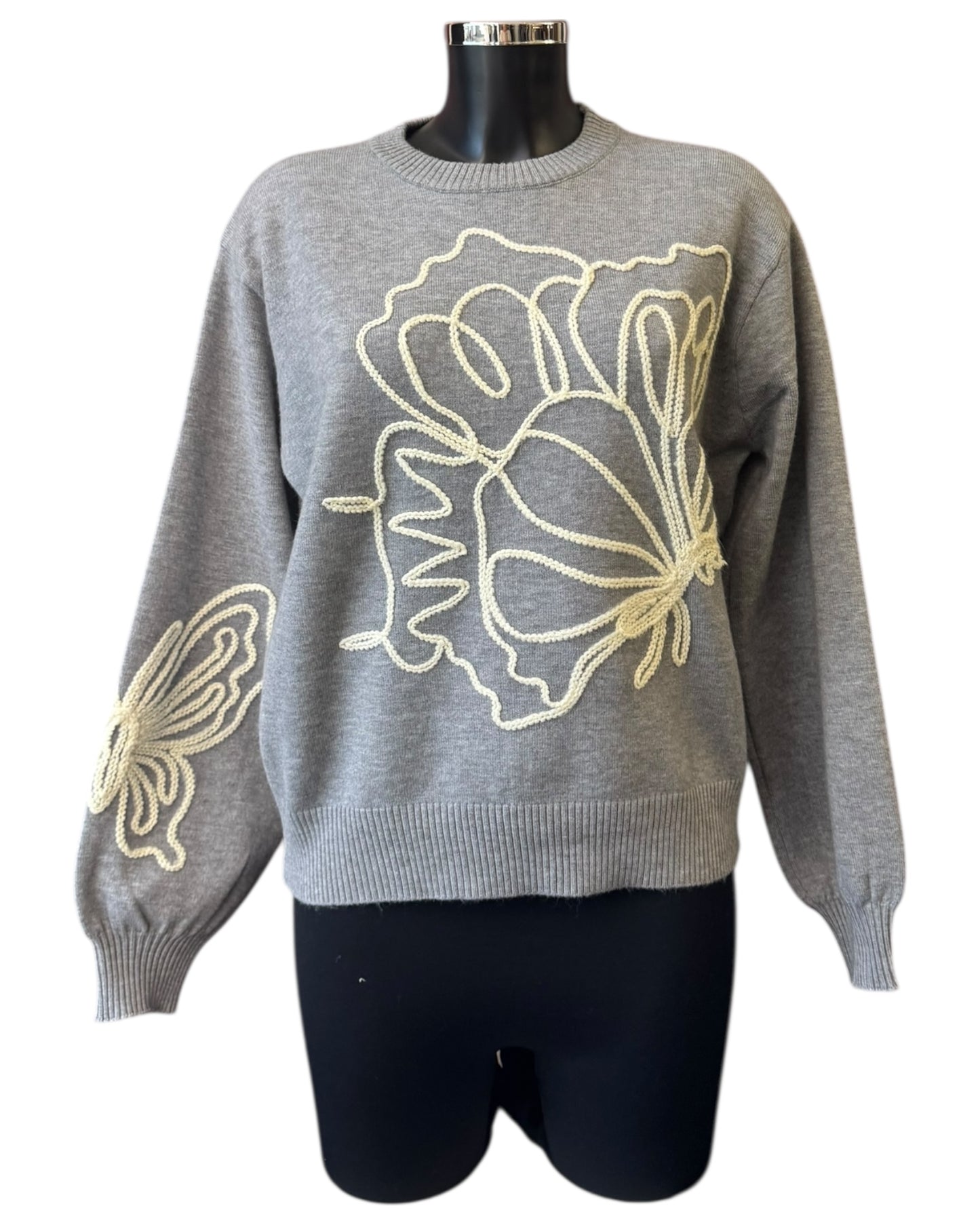 Lizzie appliqué front & sleeve jumper - Grey
