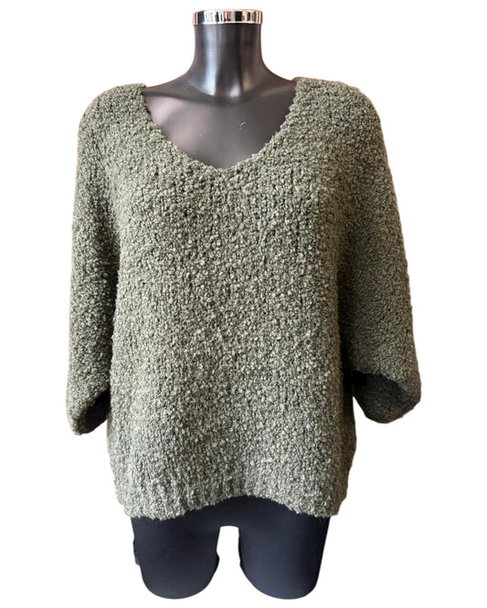 Harper slouchy boucle knit short jumper - khaki