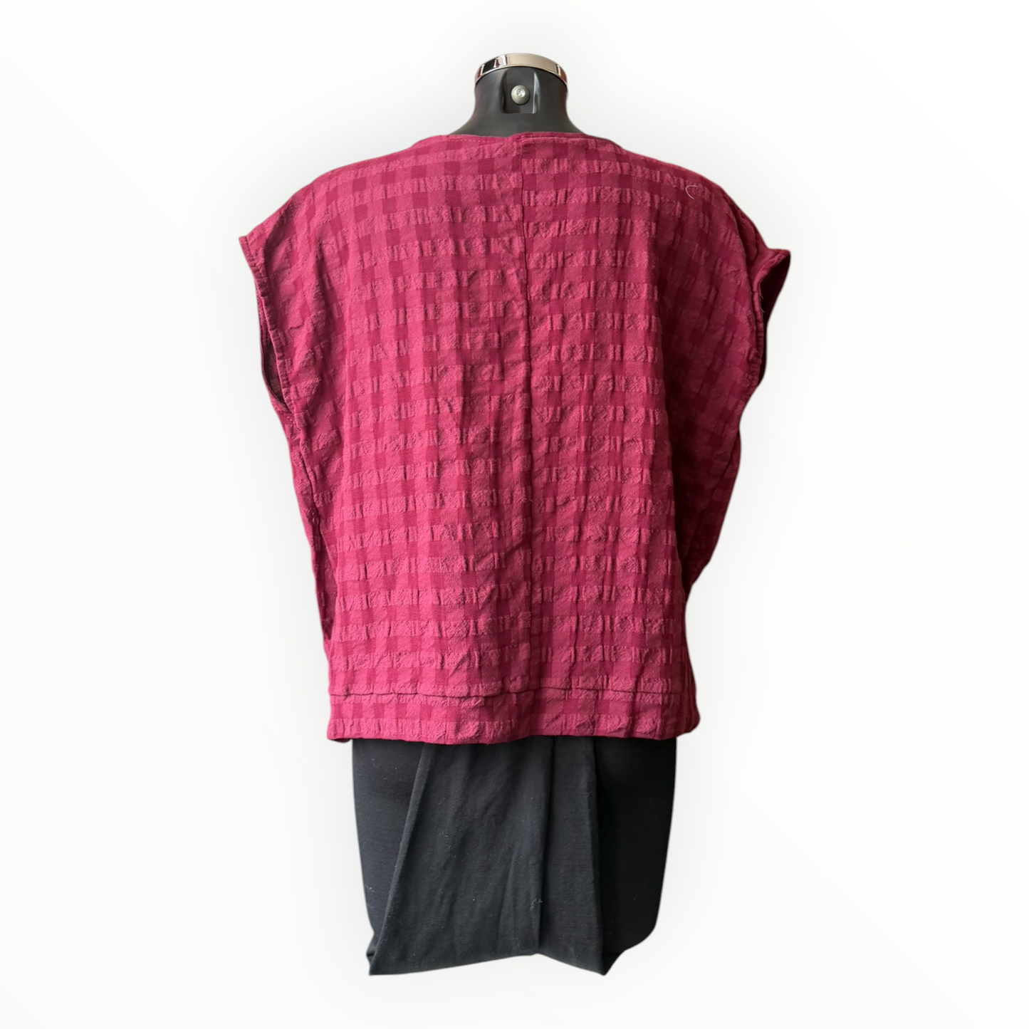 Eliza range checked cap sleeve top - Wine
