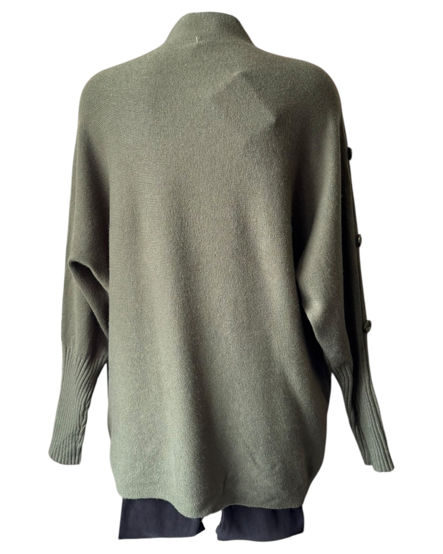 Elsie high neck button shoulder jumper - Khaki
