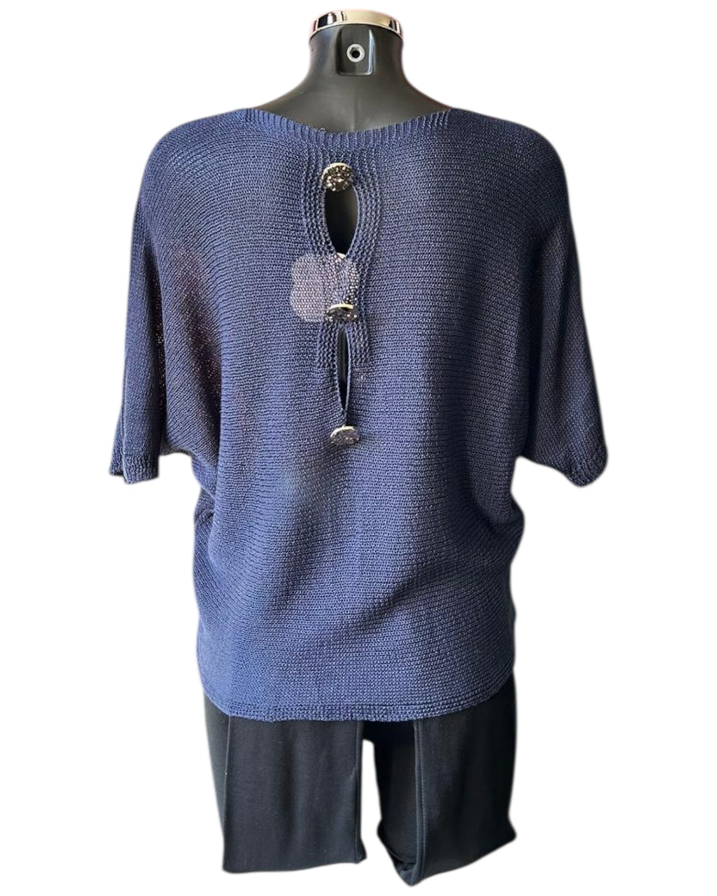 Tallulah fine knit button back jumper - Navy
