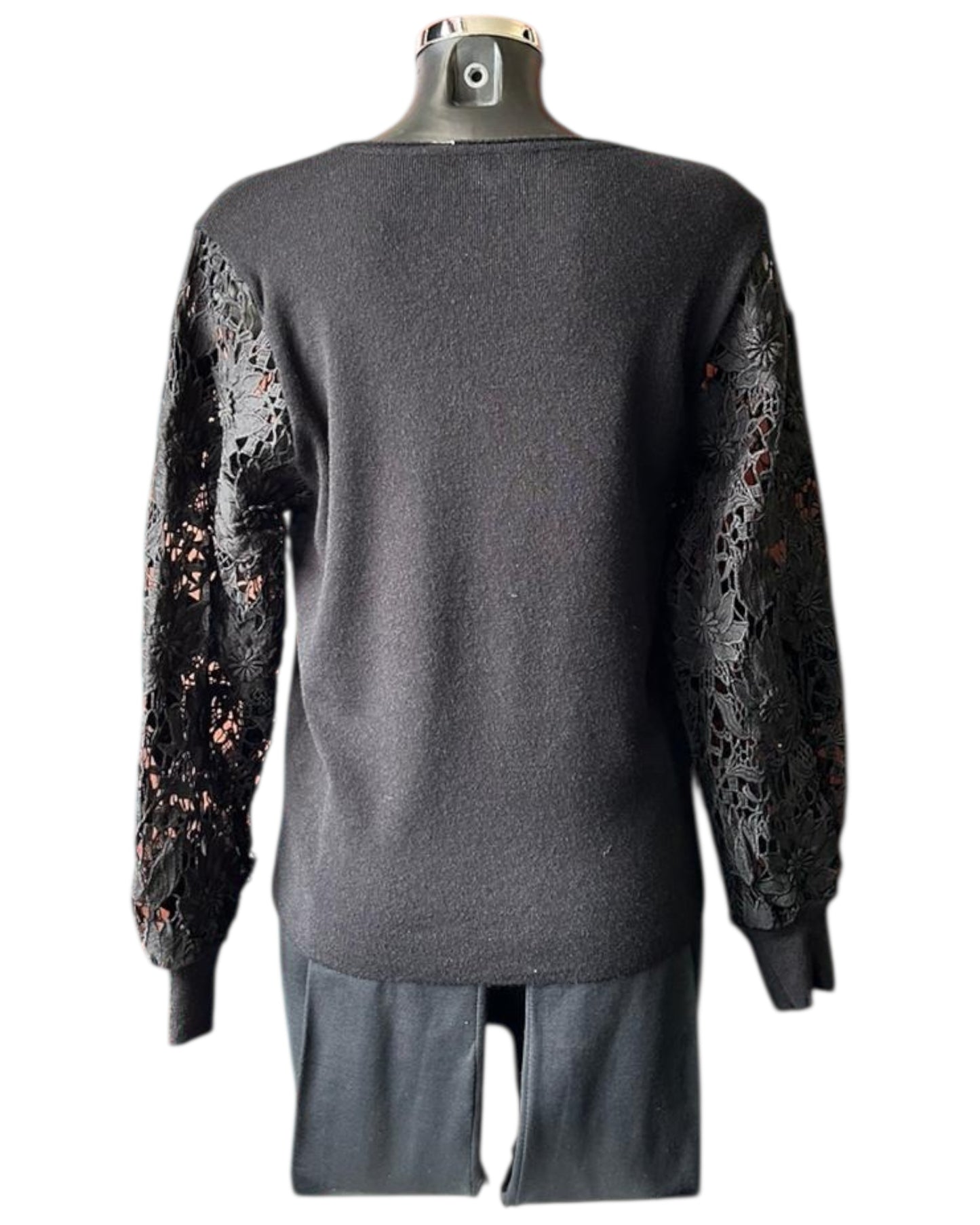 Sadie open flower sleeve jumper - Black