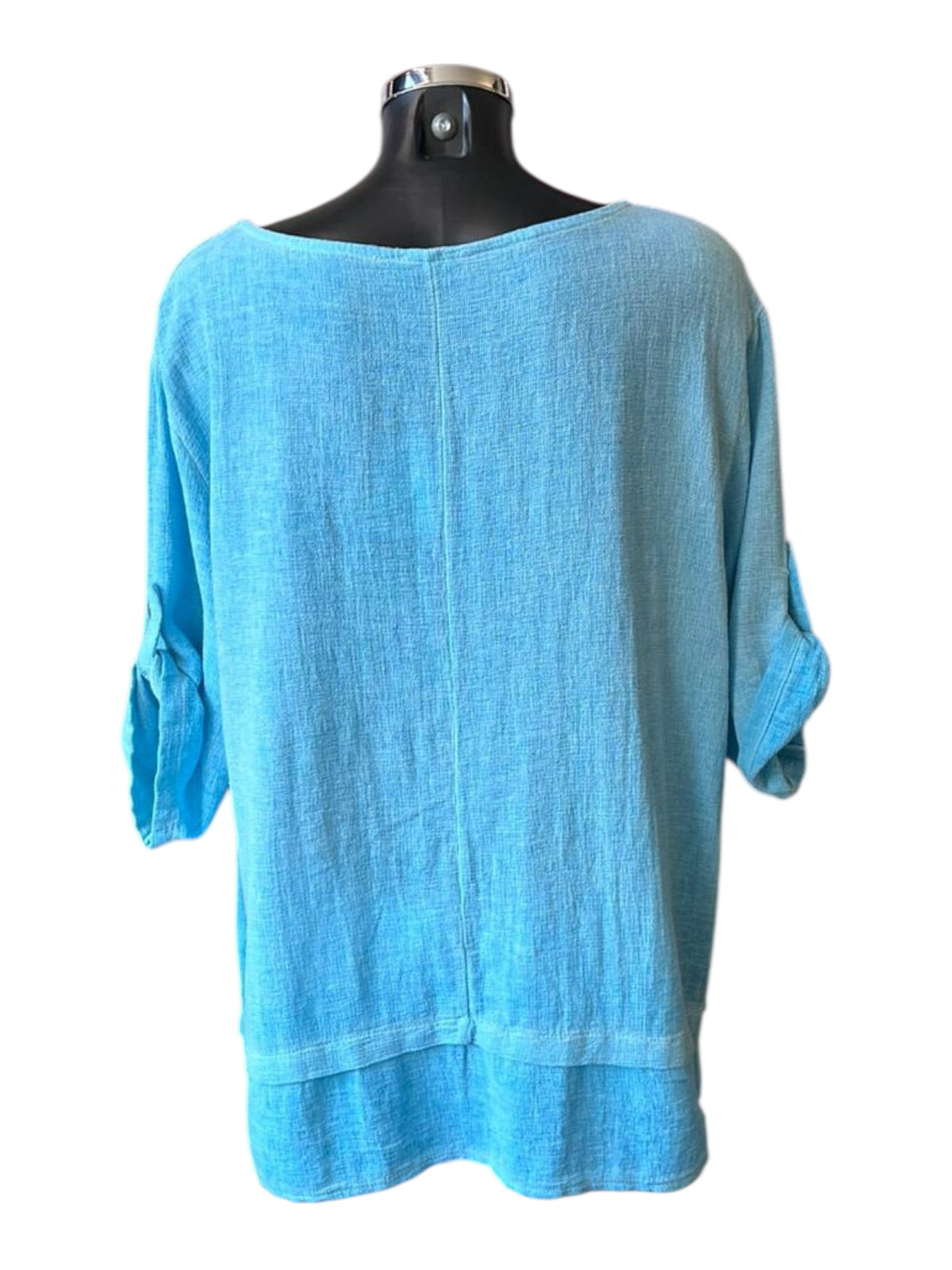 Casey range button sleeve layered hem top - Aqua