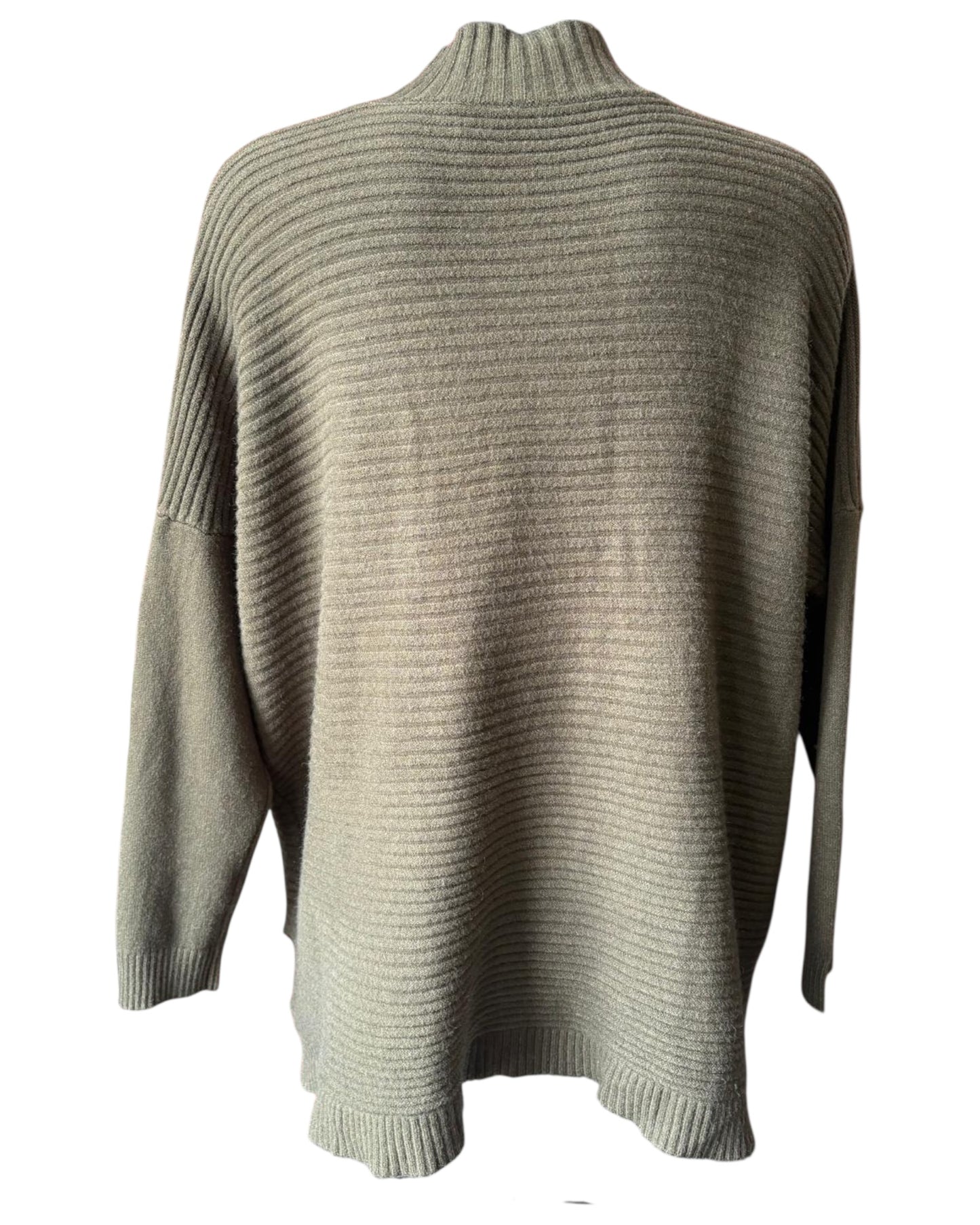 Zina boxy ribbed funnel neck soft knit jumper - Khaki