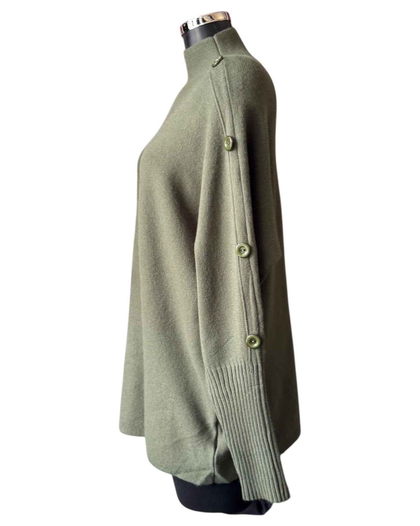 Elsie high neck button shoulder jumper - Khaki