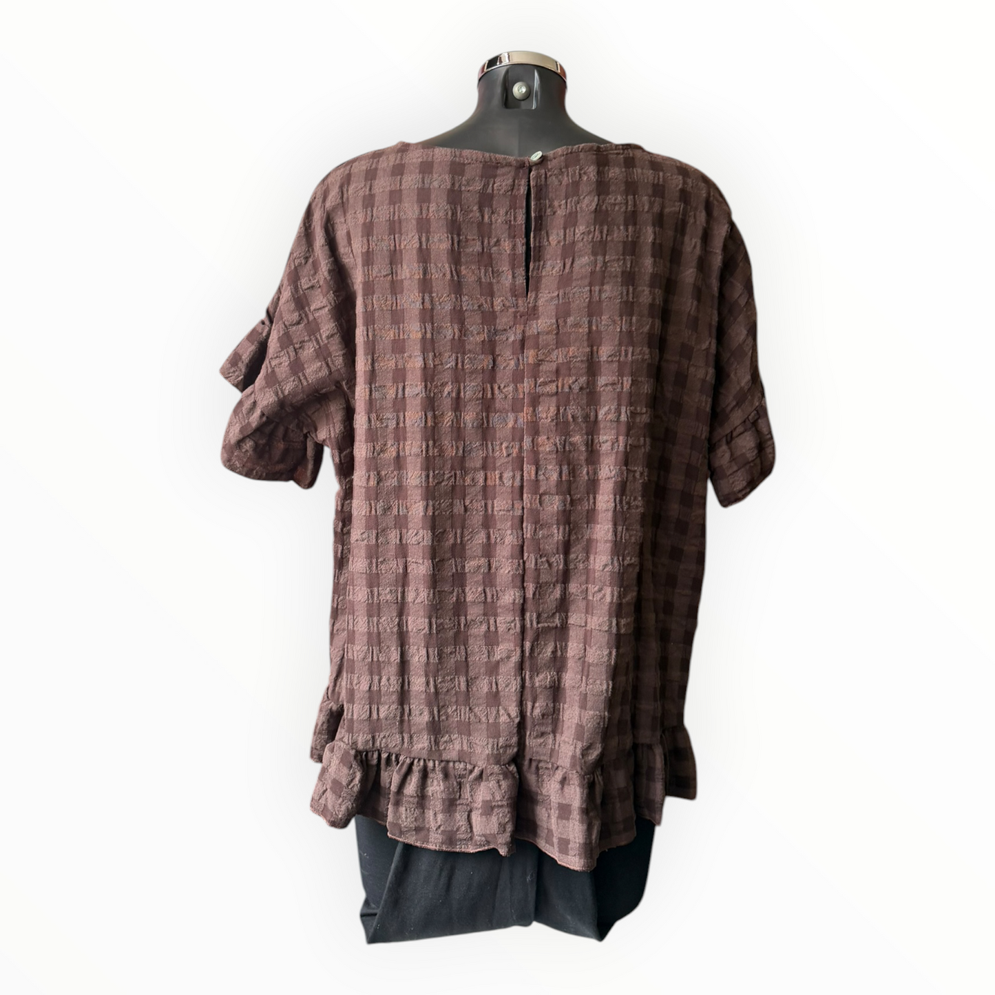 Eliza range checked frill edge top - Chocolate