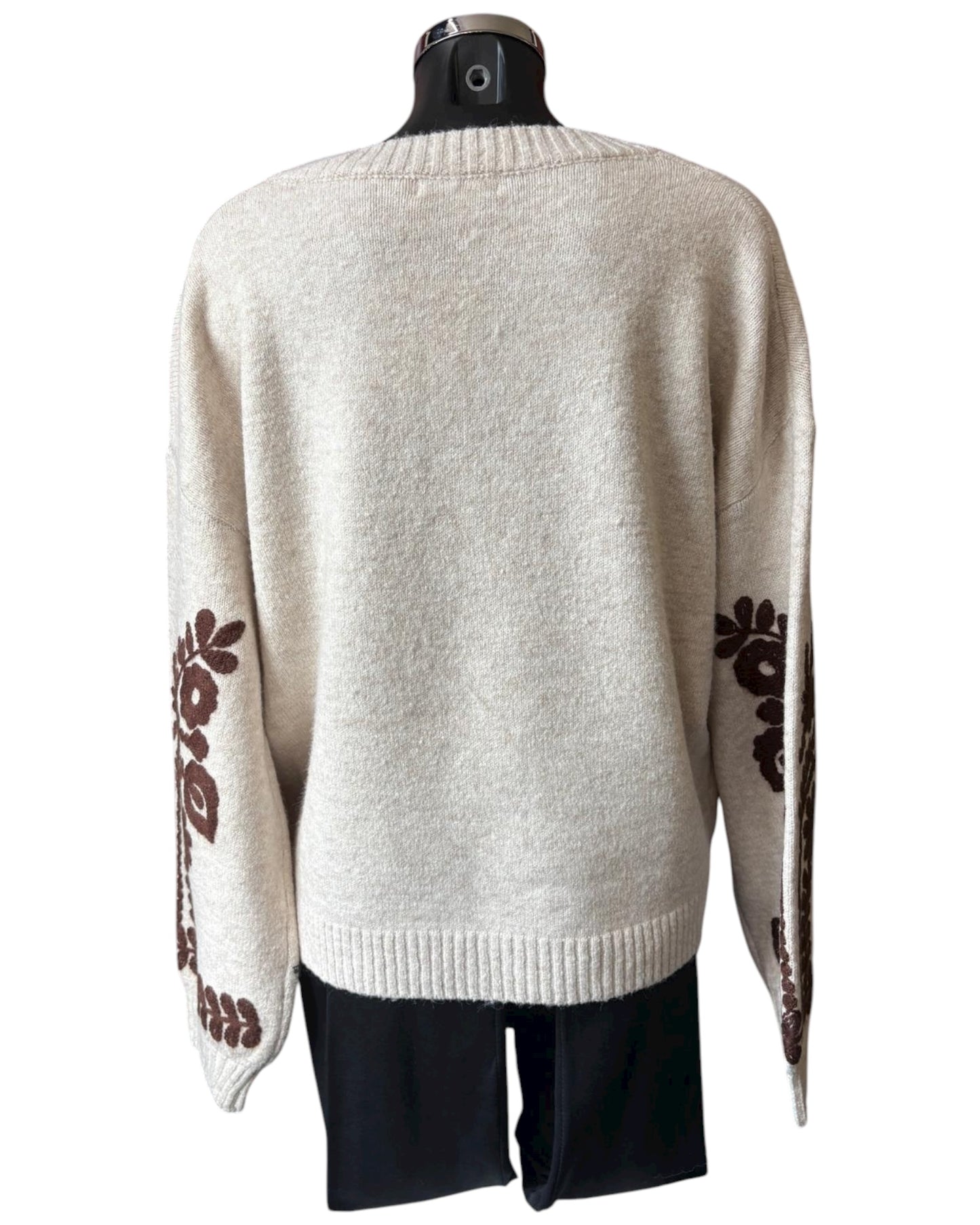 Brontë v neck appliqué sleeve jumper - Beige
