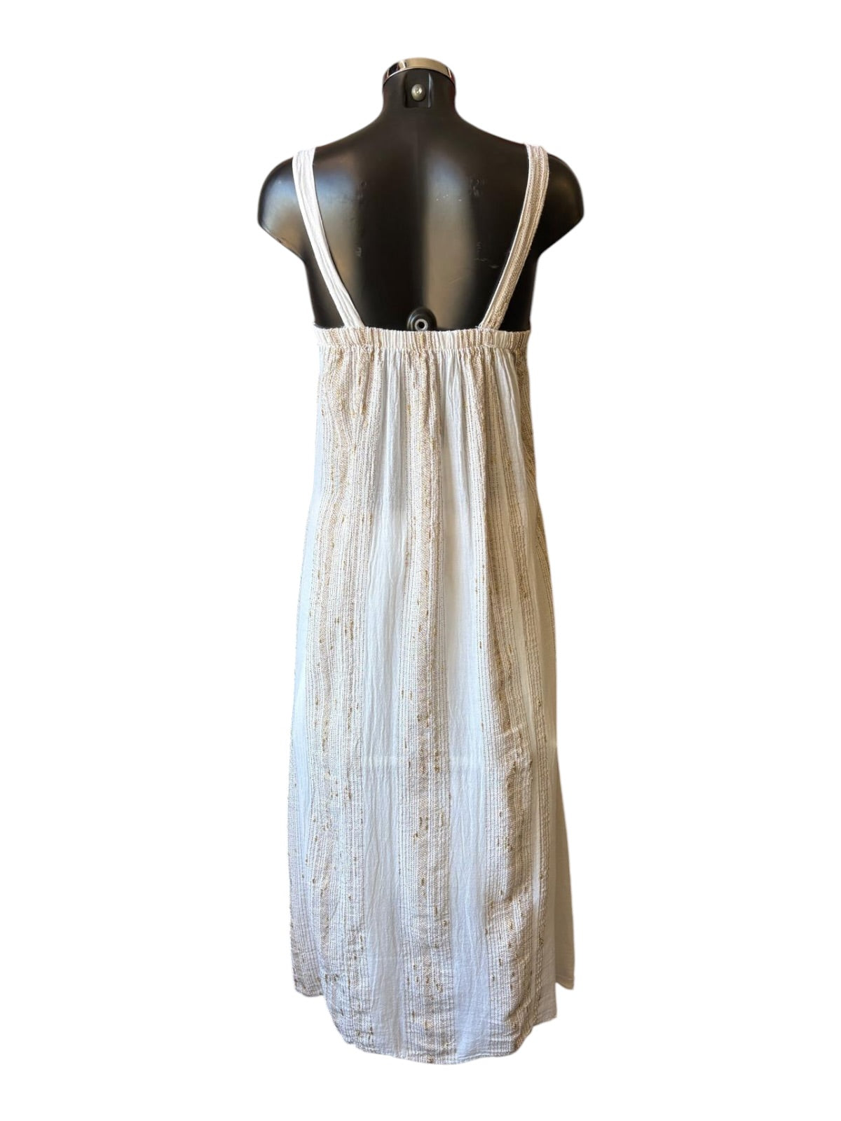Caprice range linen and cotton gold thread pleat front midi dress