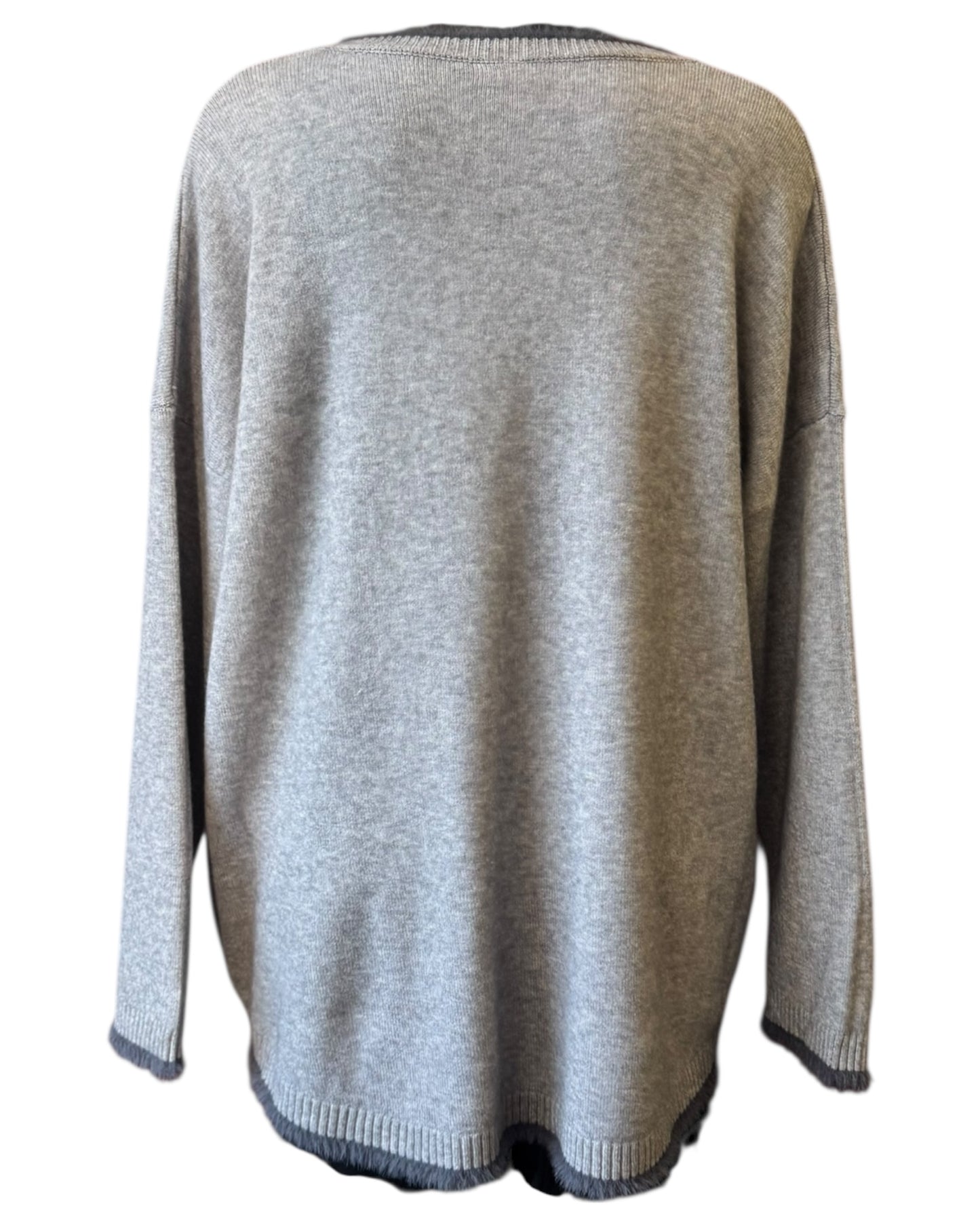 Hazel fur trim v neck jumper - Grey