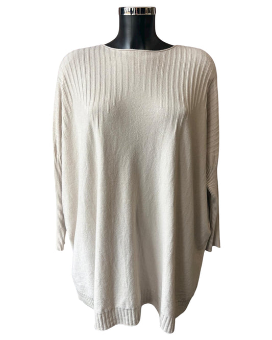 Carrie fine knit ribbed tunic jumper - Cream