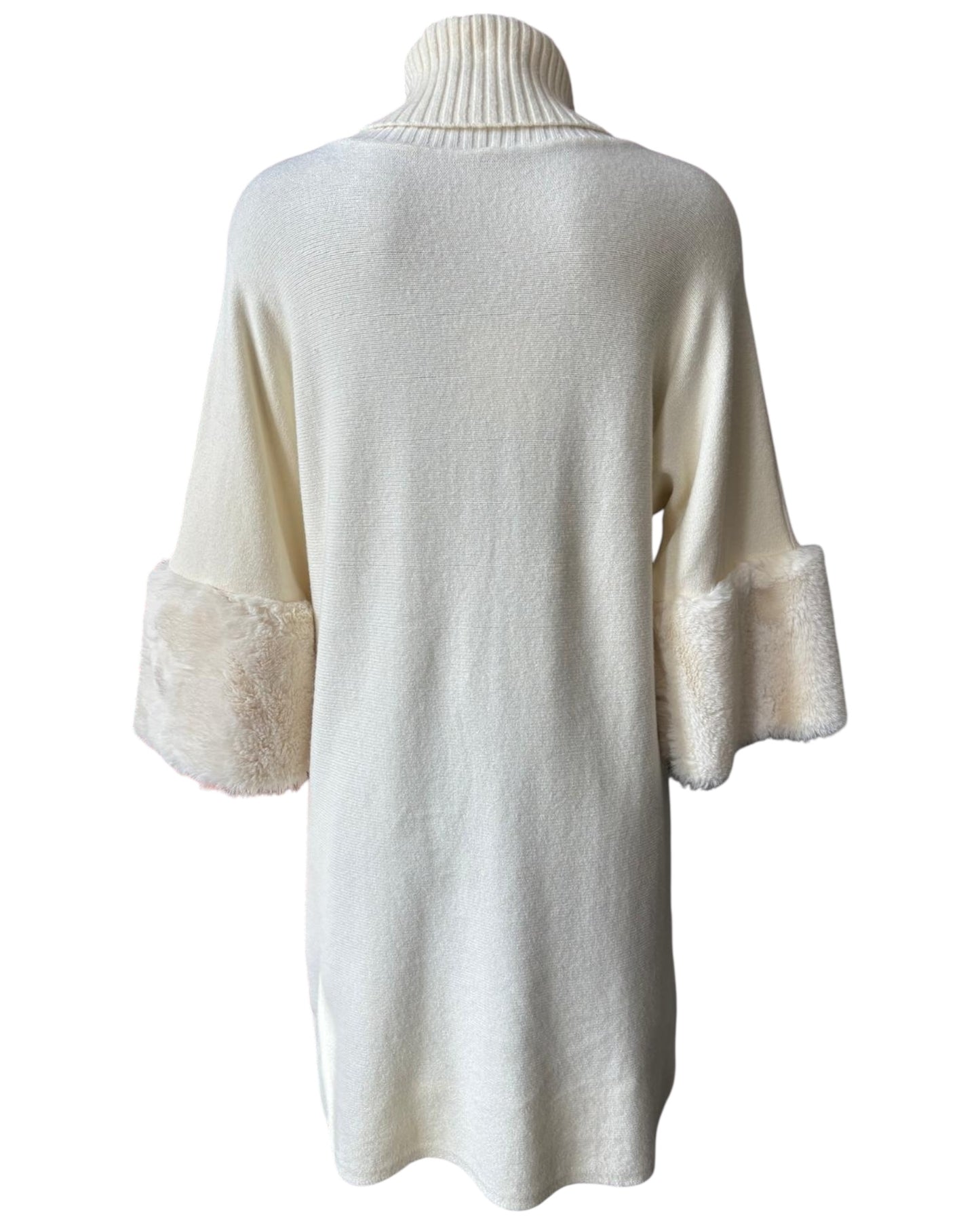 Stacey knitted fur cuff jumper dress - Ivory