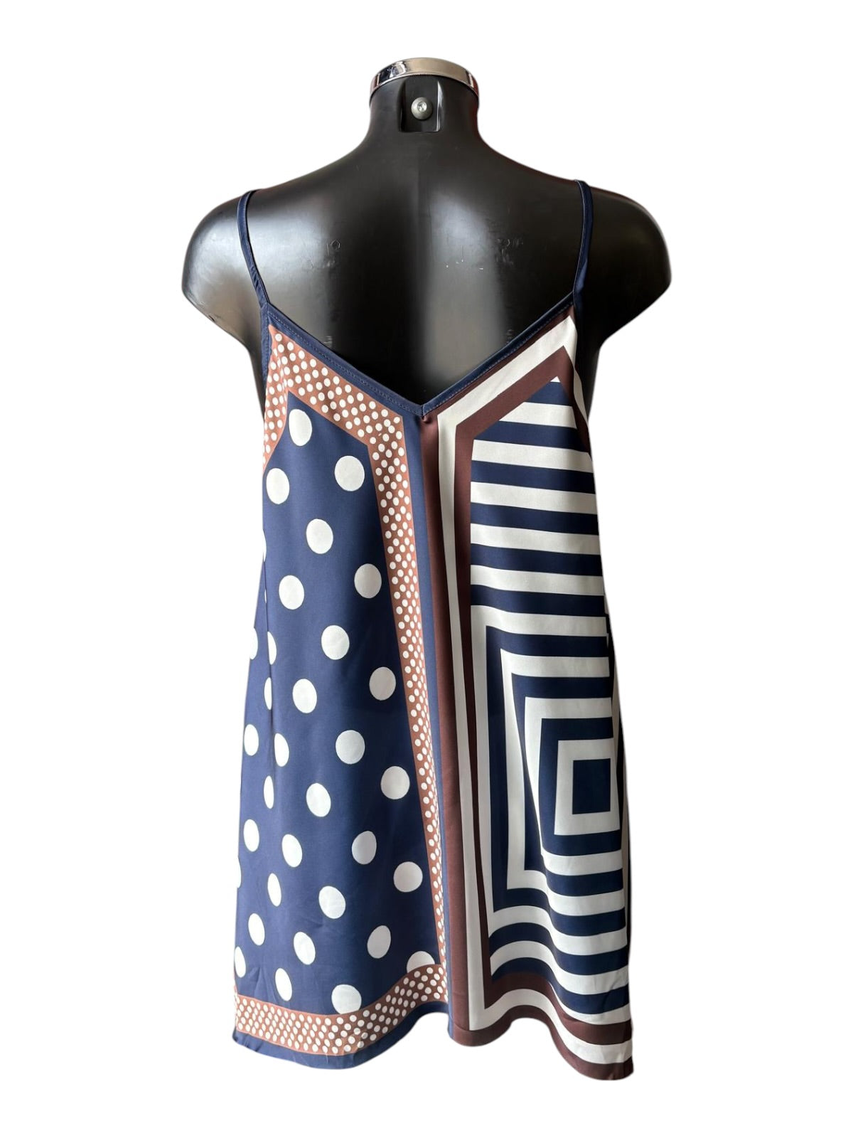 Esme spot & stripe satin cami top - Navy