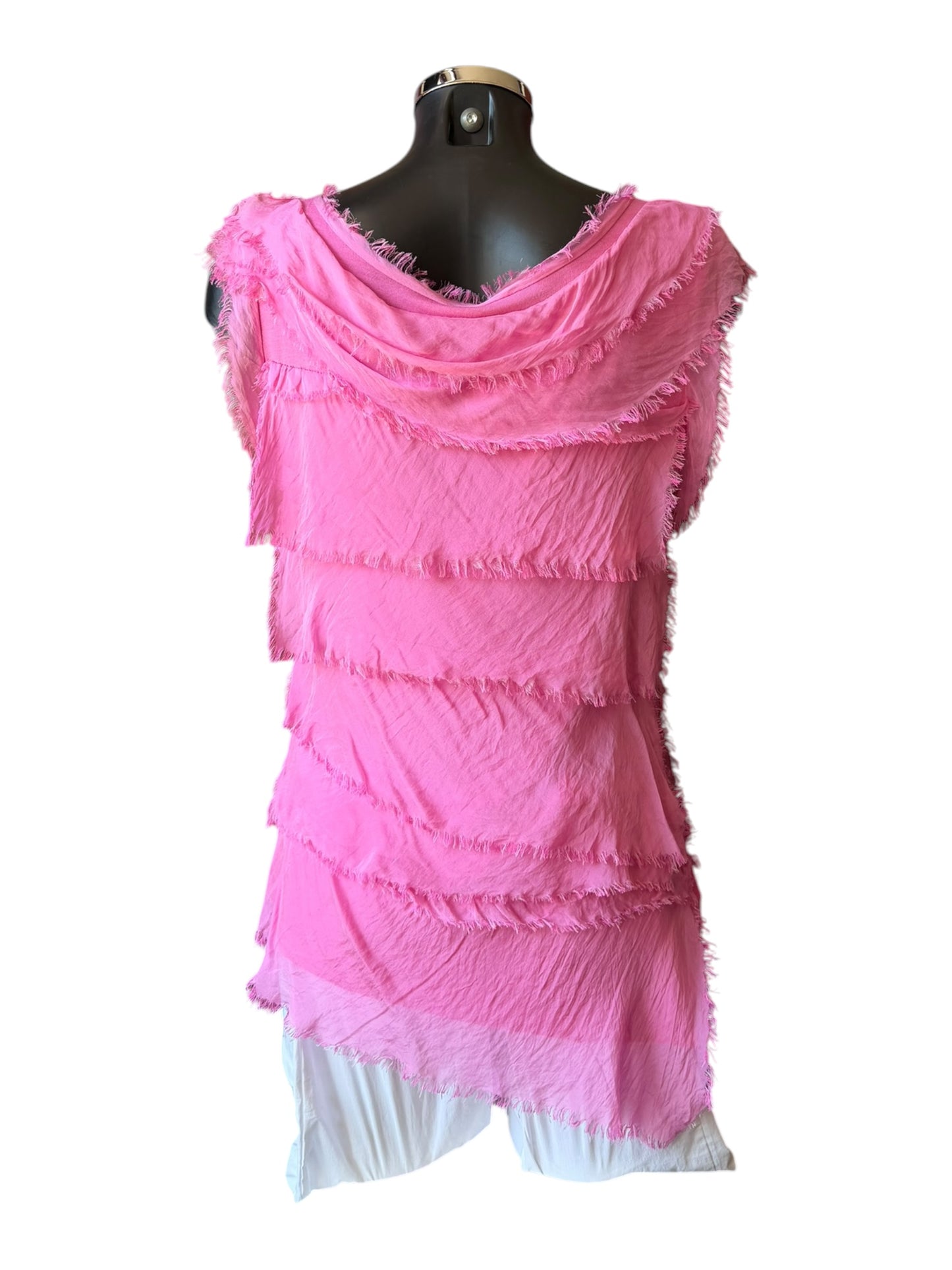 Sasha silk range shredded layers top - candy pink