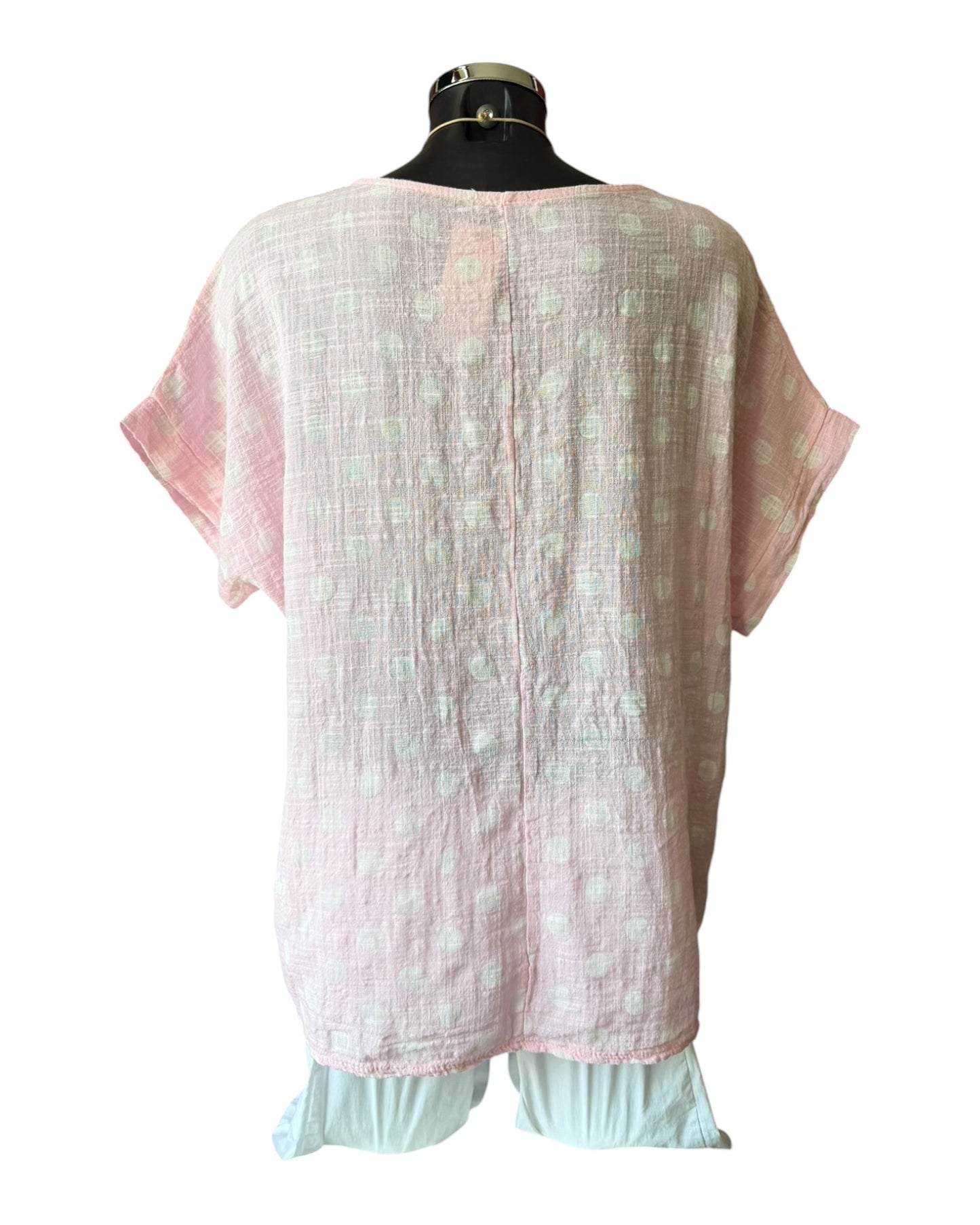 Polly polka dot cotton top & necklace - Pale pink