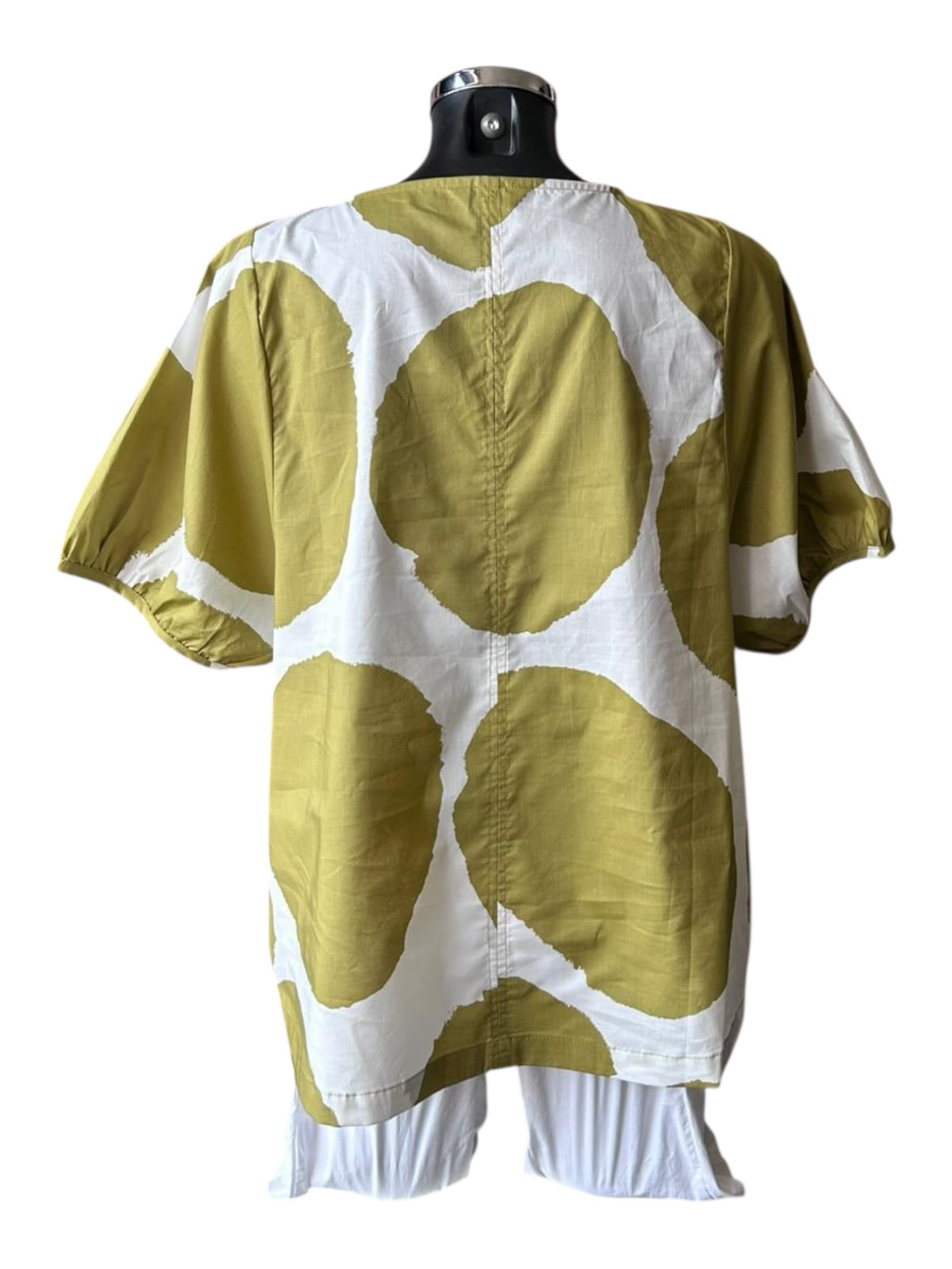 Tirelli bishops sleeve poplin top - chartreuse/White