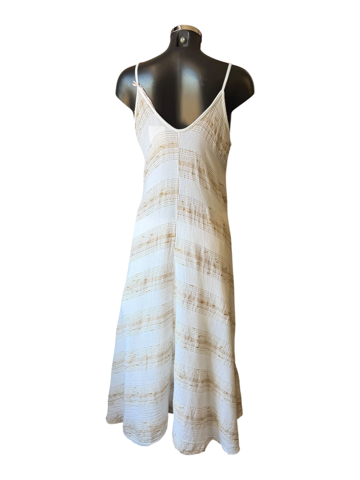 Caprice range linen and cotton gold thread strappy maxi dress