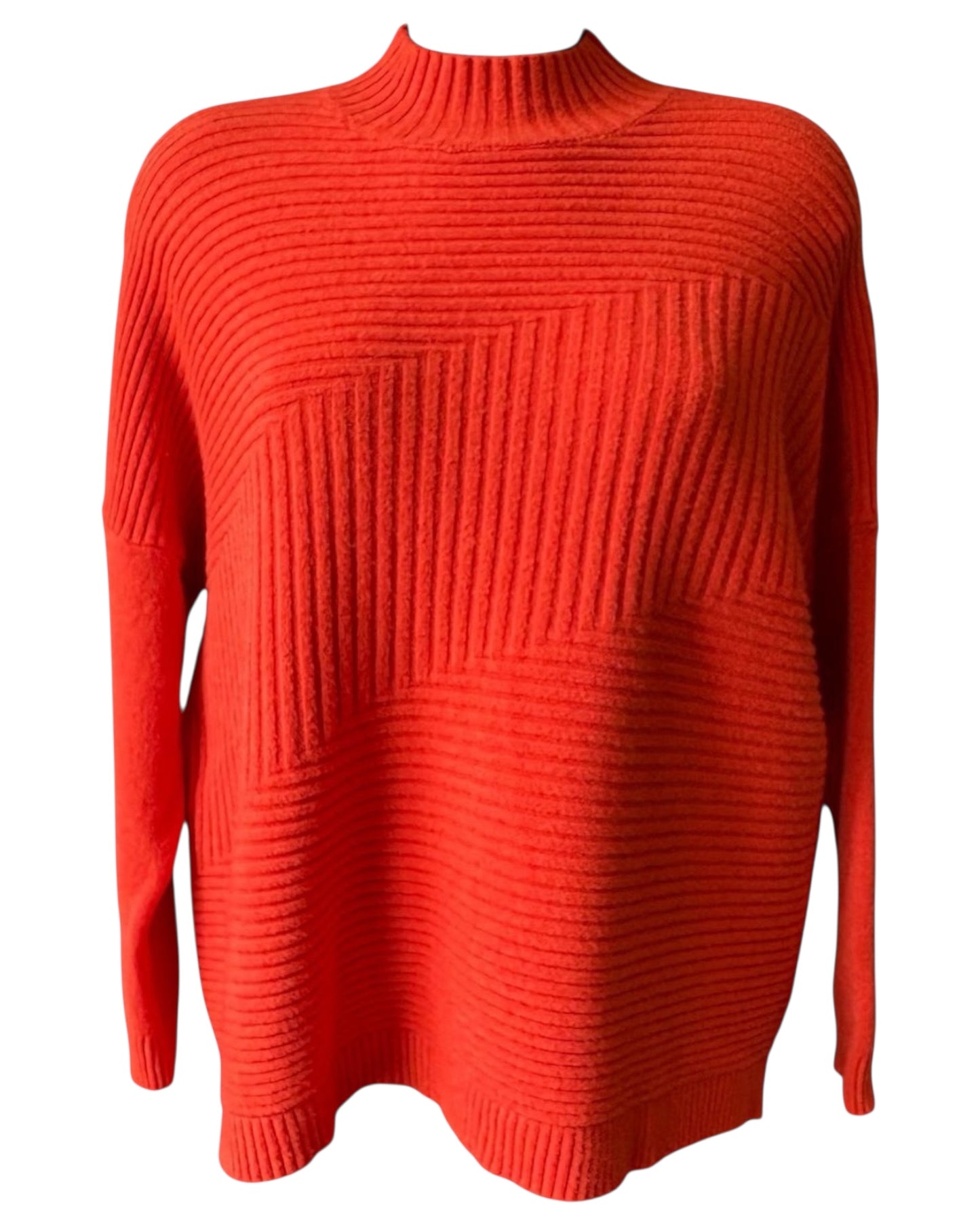 Zina boxy ribbed funnel neck soft knit jumper - Orange