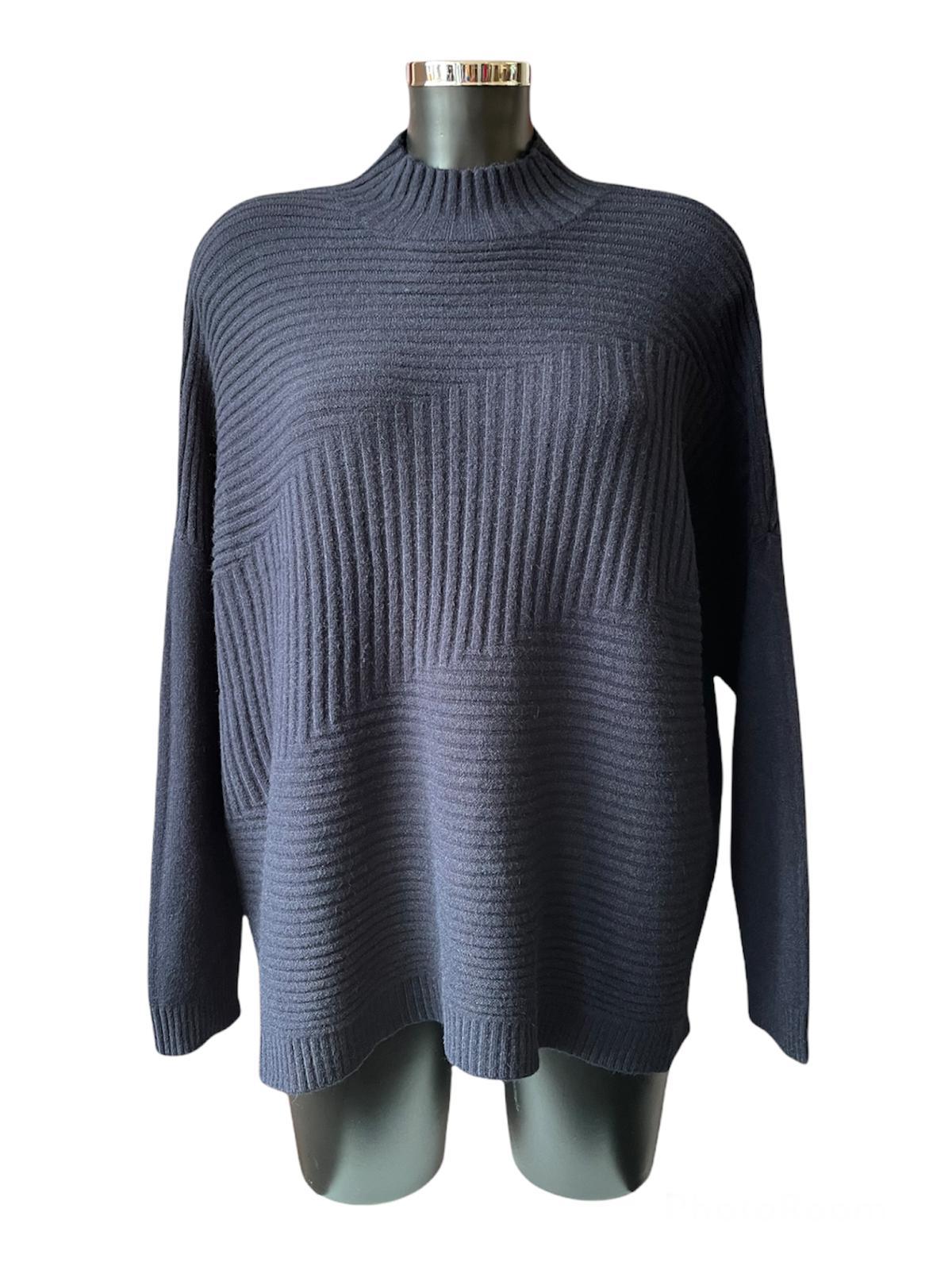 Zina boxy ribbed funnel neck soft knit jumper - Navy