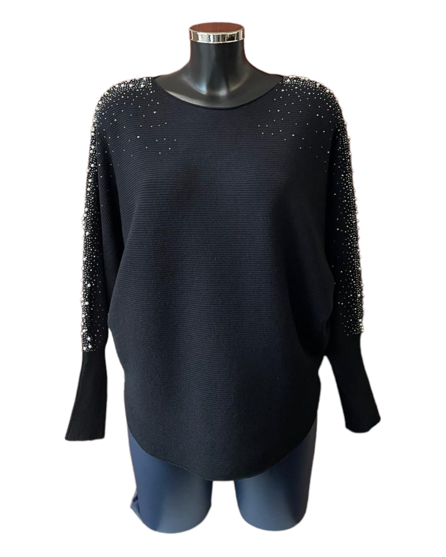 Pippa Pearl sparkle sleeve batwing jumper - Black