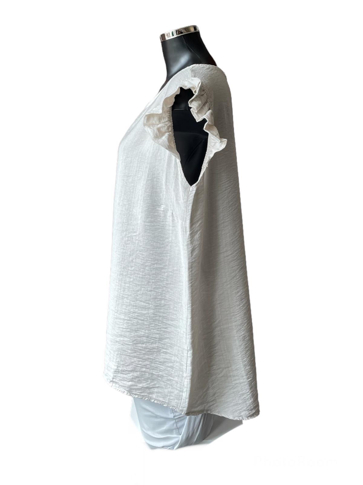 Claire mock button back frill shoulder top - Stone