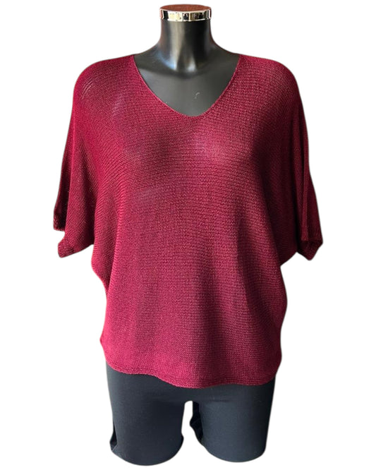 Tallulah fine knit button back jumper - Bordeaux