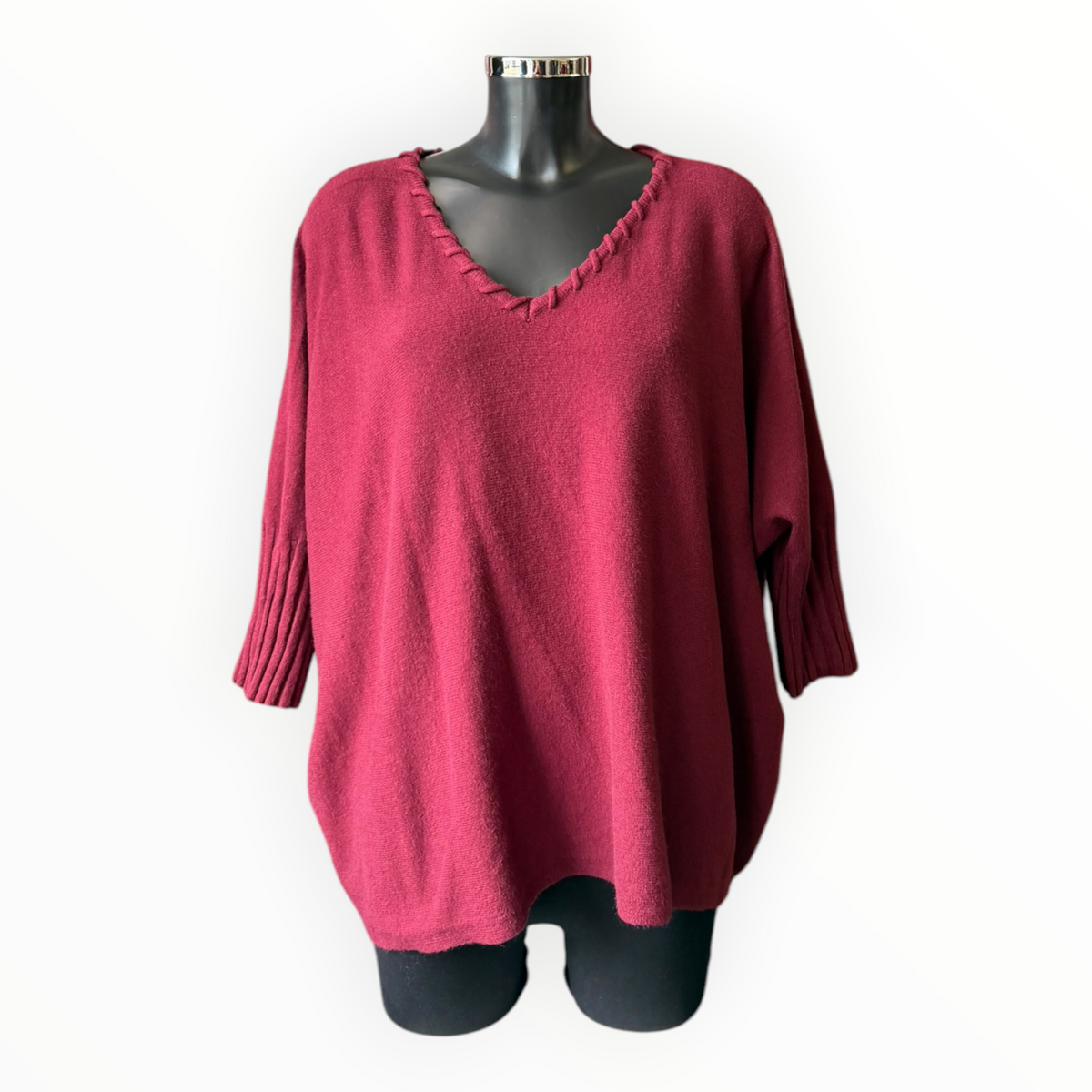Melissa v neck relaxed fit jumper - wine