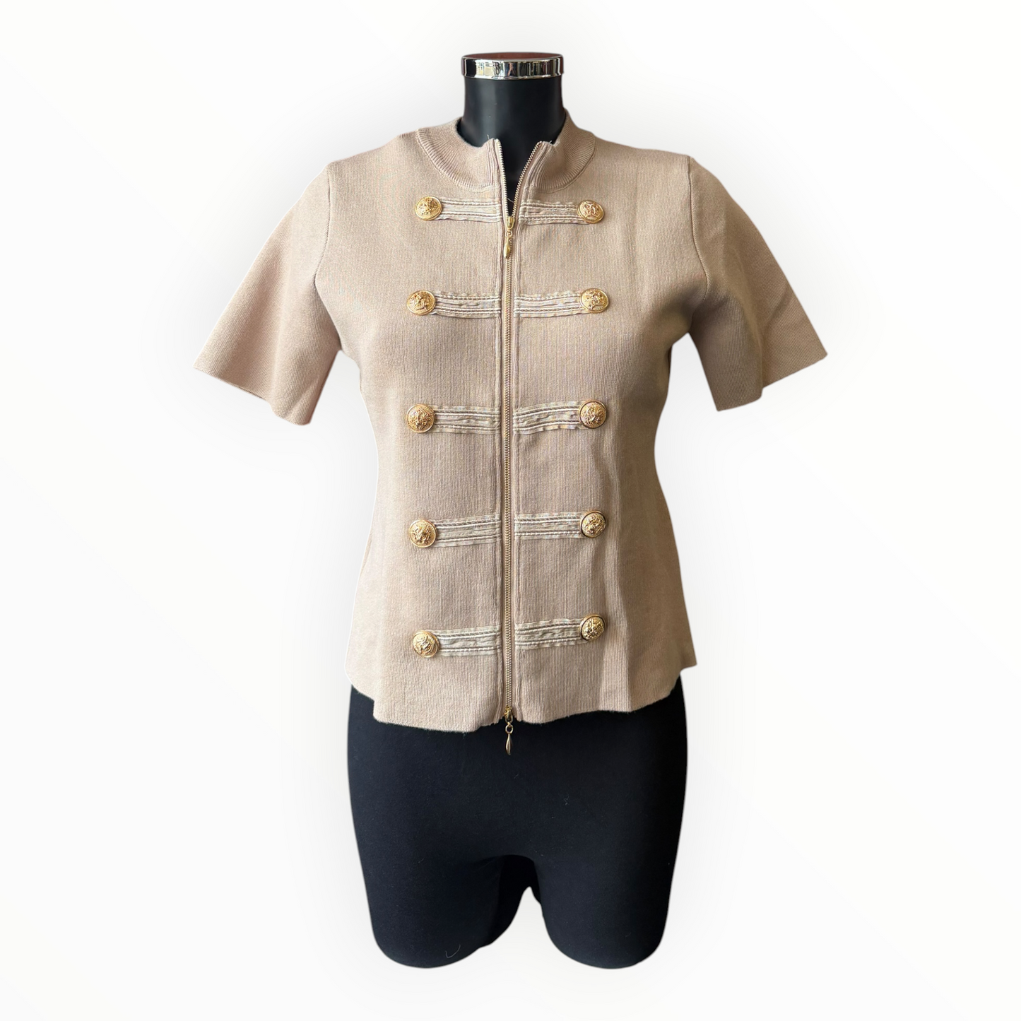 Marcia military zip top - Taupe short sleeve