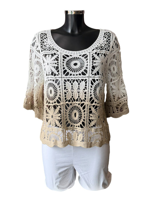 Clara dip dye crochet top - taupe mix