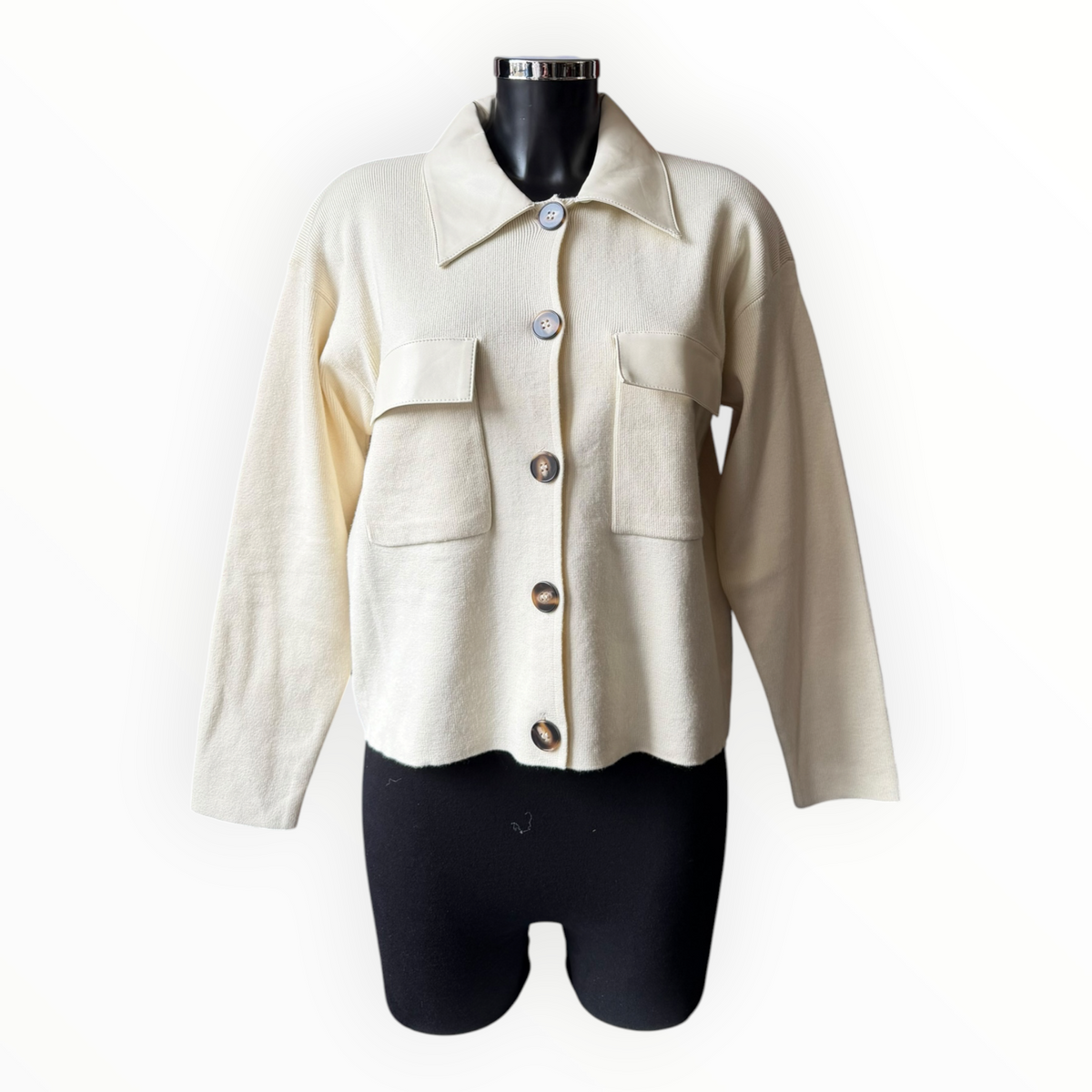 Tiffany faux leather detail cardigan - Beige