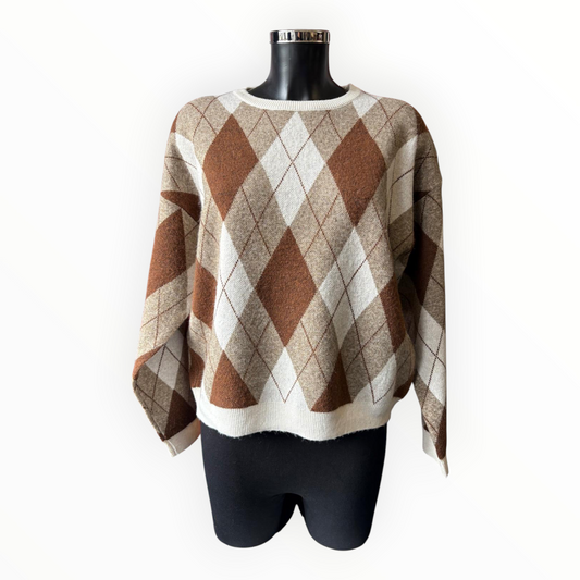 Alice argyle pattern short jumper - Brown mix