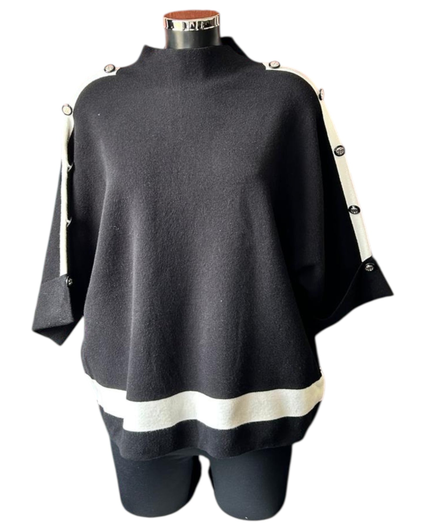 Audrey contrast seam button shoulder jumper - Black