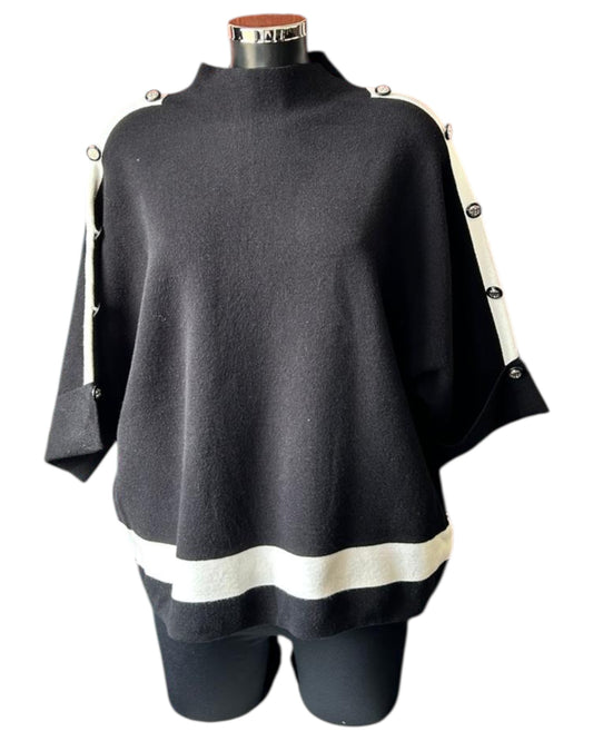 Audrey contrast seam button shoulder jumper - Black