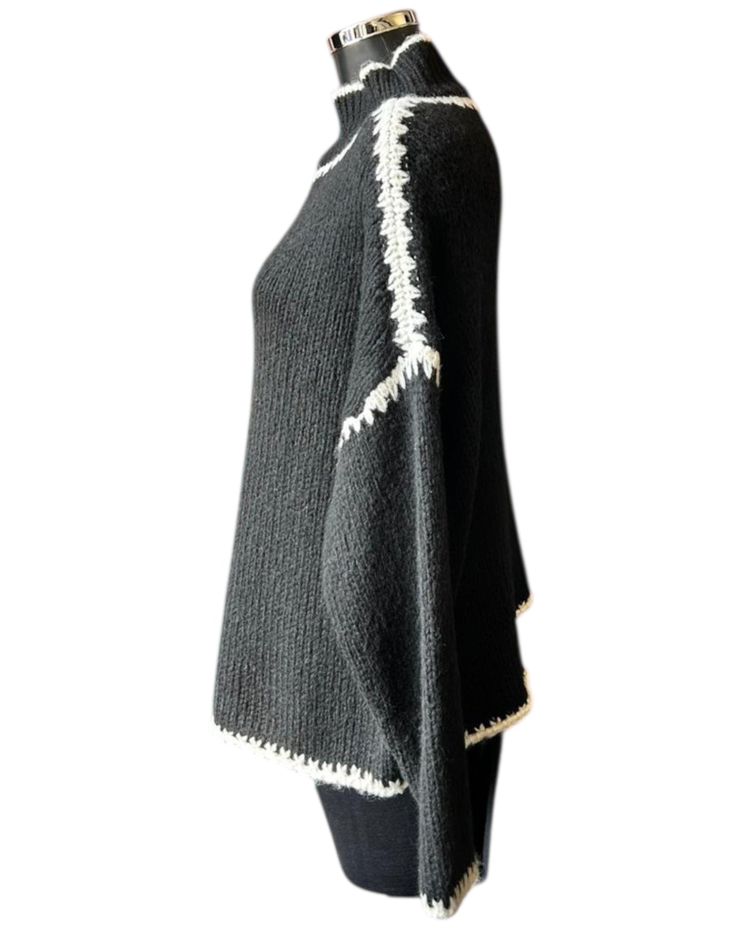 Jessie contrast stitch high neck jumper - Black