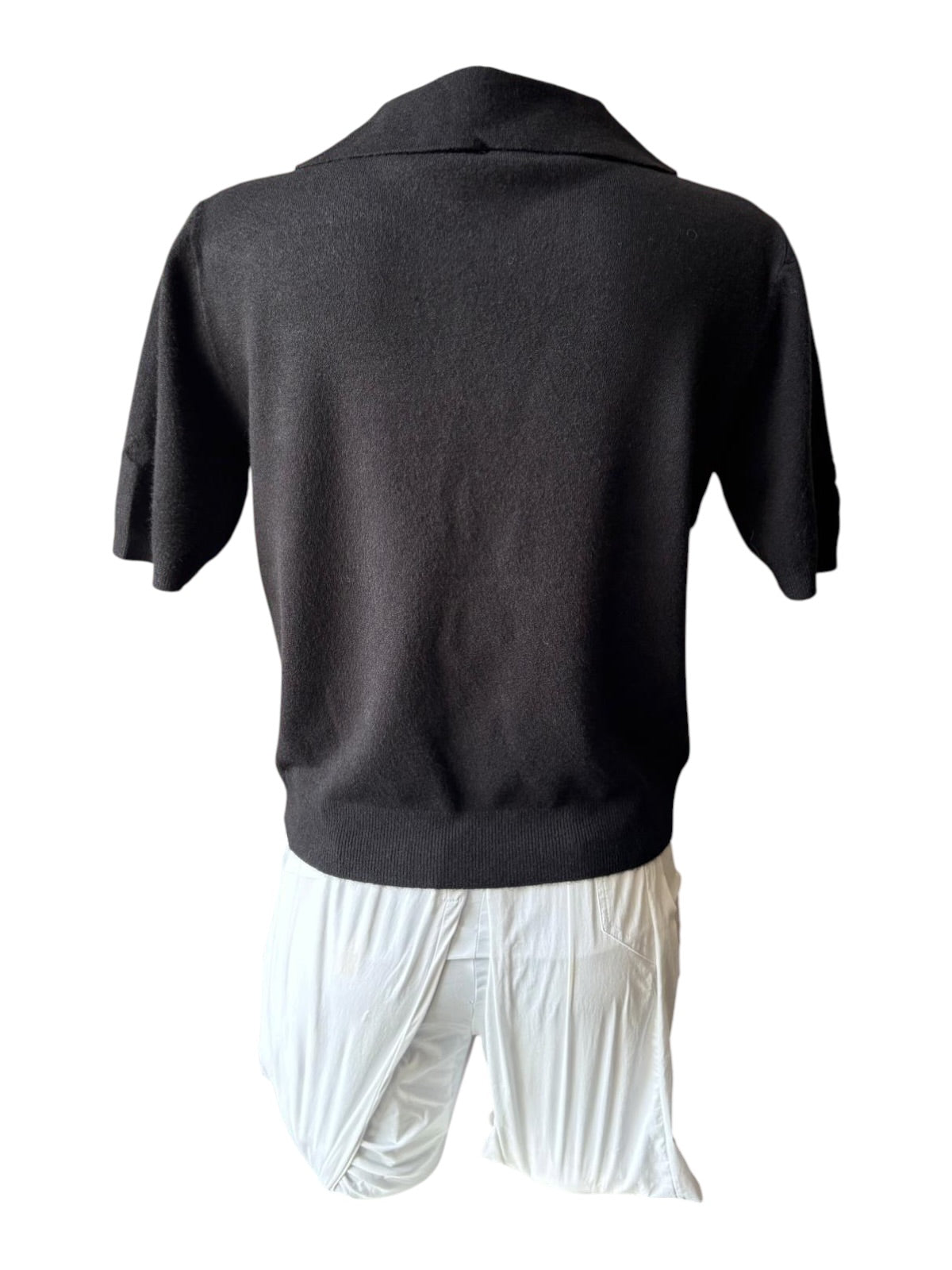Carla fine knit short sleeve collared jumper - Black