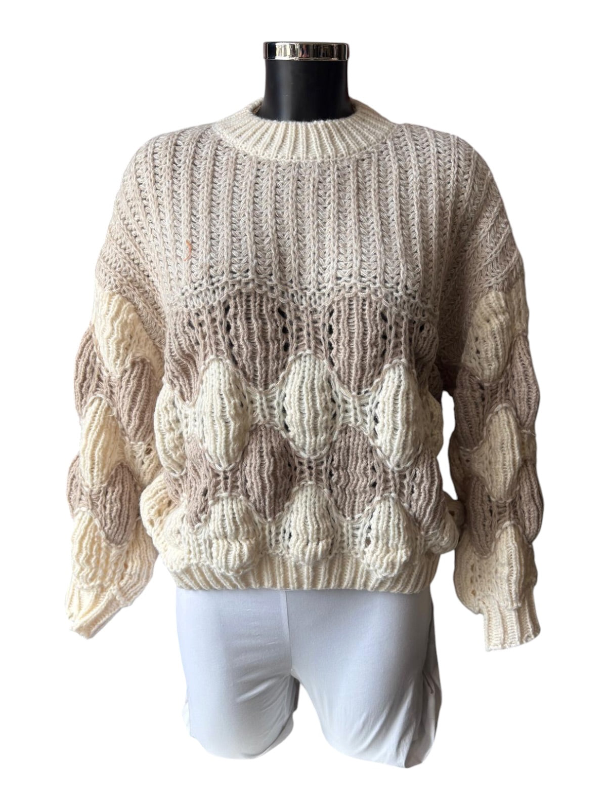 Frankie wave ruffle cuff jumper - Ivory and natural mix