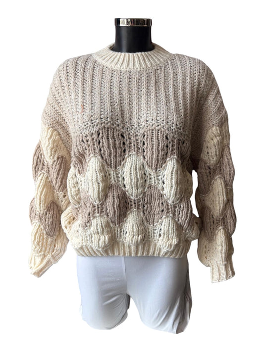 Frankie wave ruffle cuff jumper - Ivory and natural mix