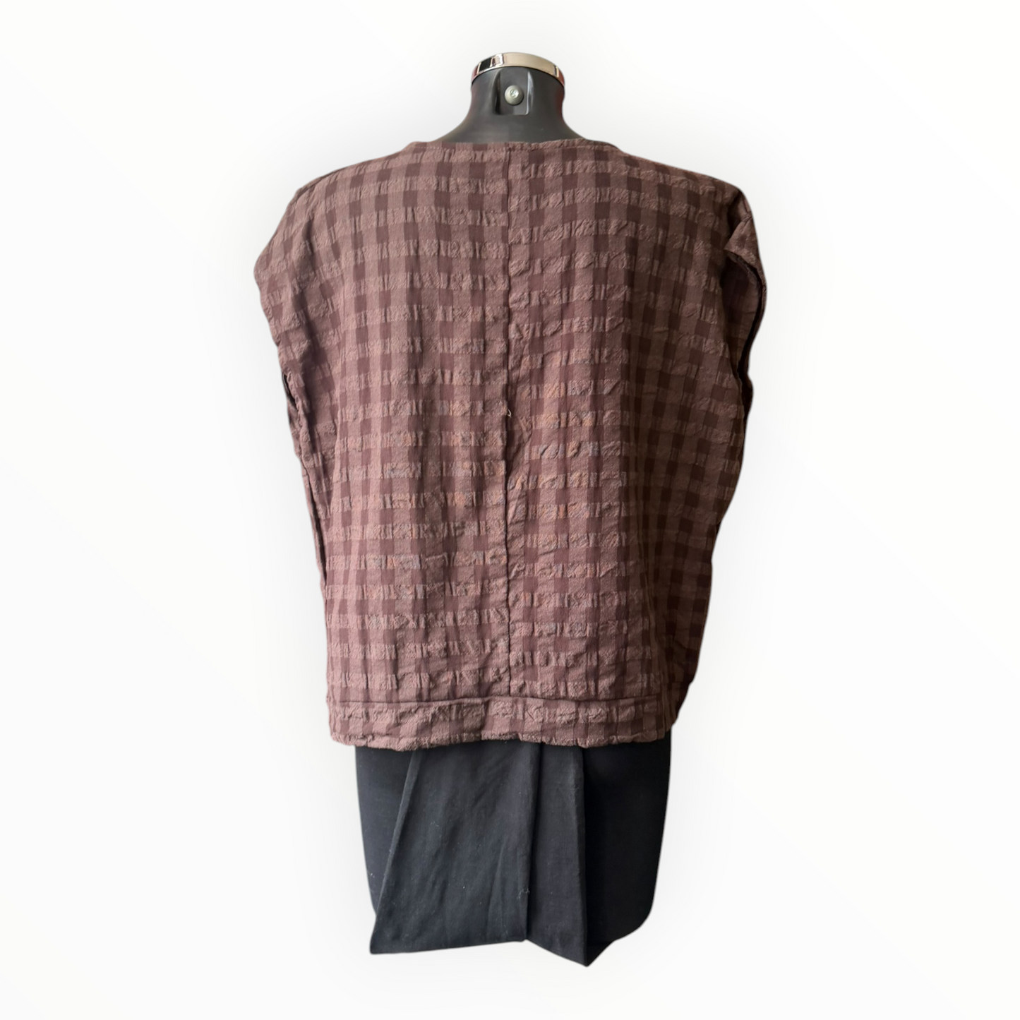 Eliza range checked cap sleeve top - Chocolate