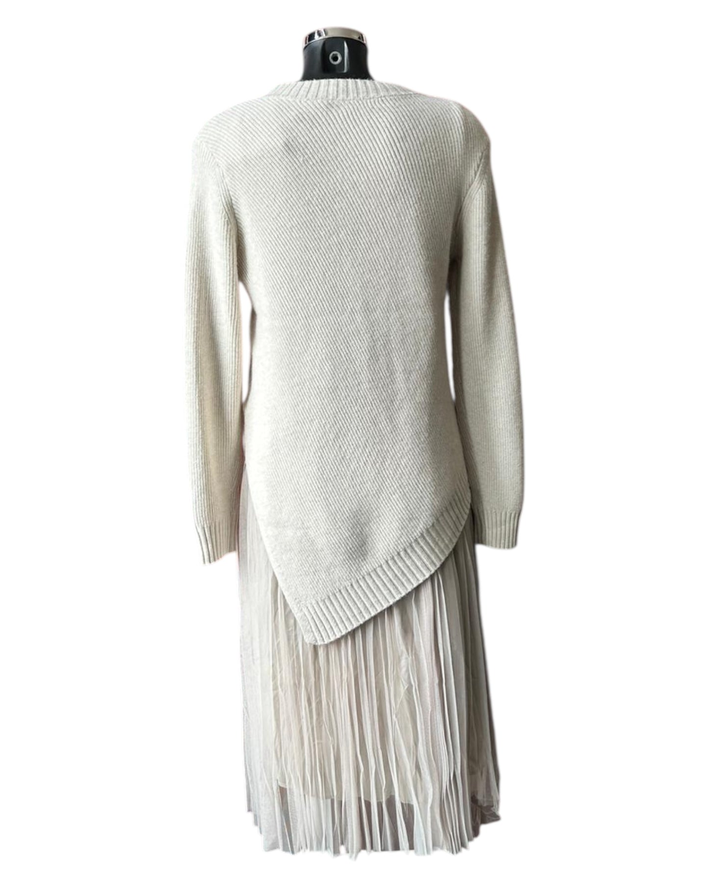 Kennedy asymmetric knit jumper and pleated dress
