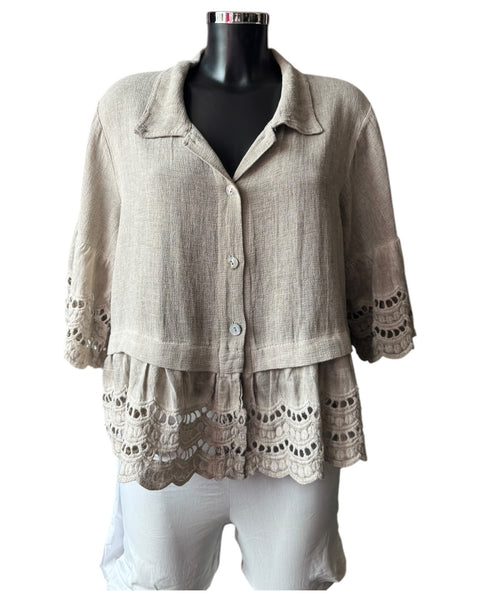 Casey range anglaise trim shirt - Mocha