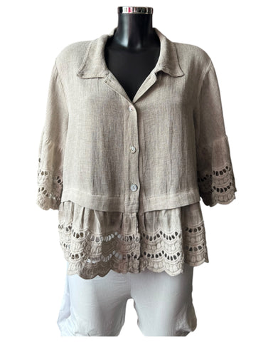 Casey range anglaise trim shirt - Mocha